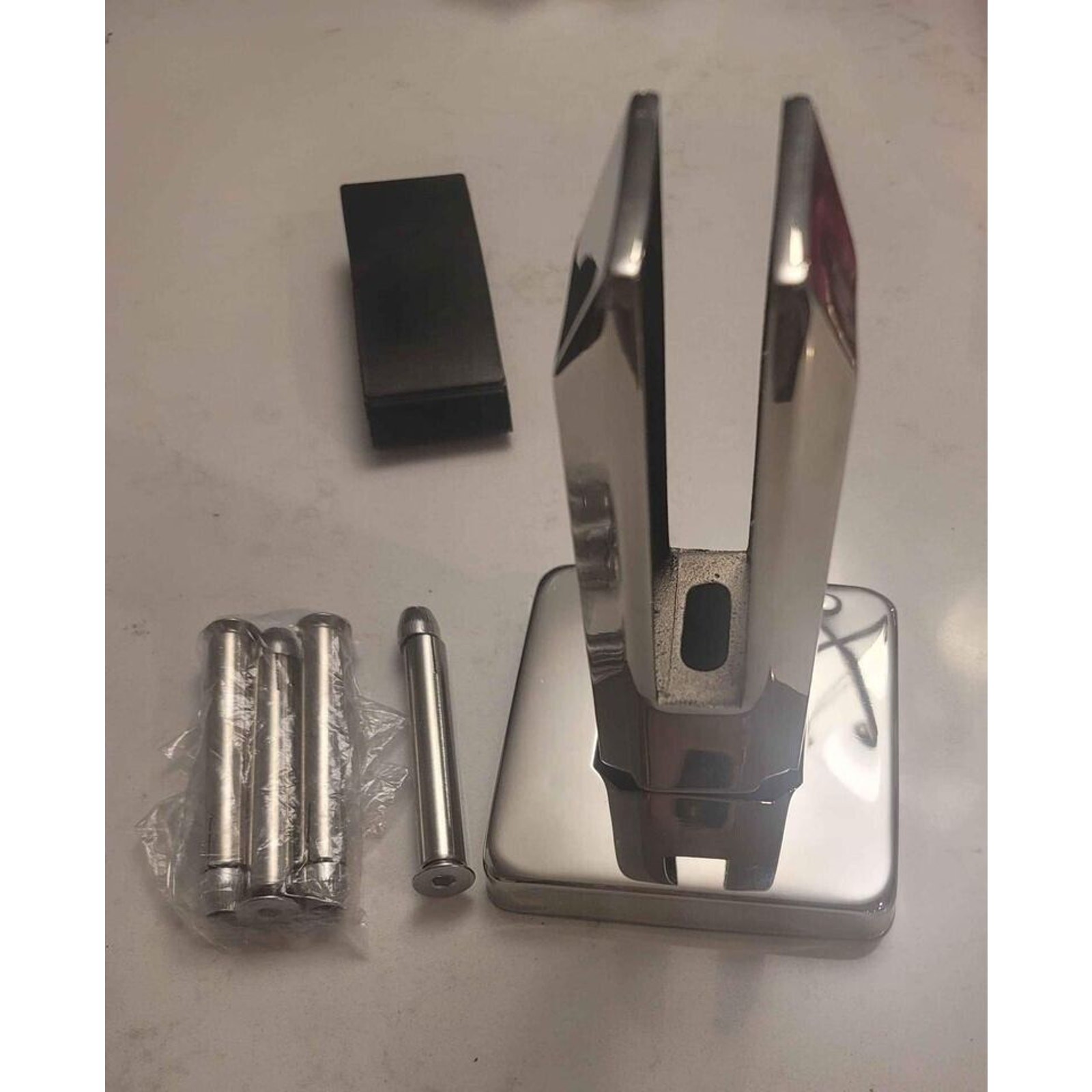 3222 Set Of 5 Muzata Rectangle standoff Glass Clamp Polish Stainless Steel GS10
