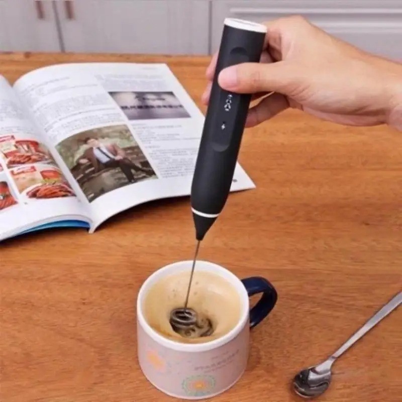 Electric Milk Frother USB Rechargeable Double Whisk Handheld Coffee Foam Mixer