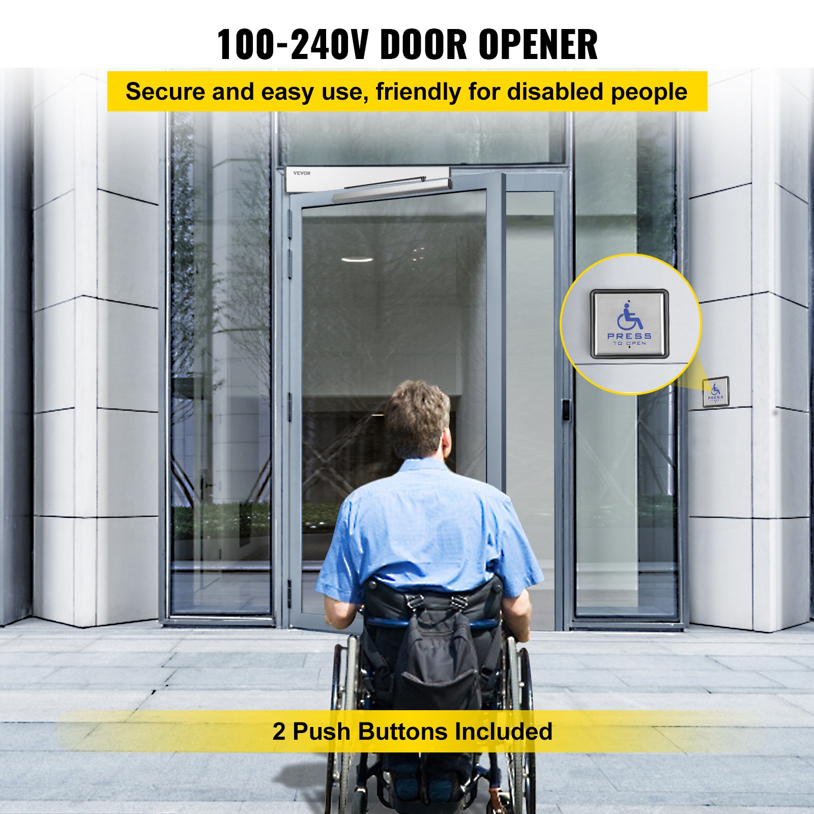 VEVOR Automatic Swing Door Opener Handicap Door Opener 120° w/Controller Hotel