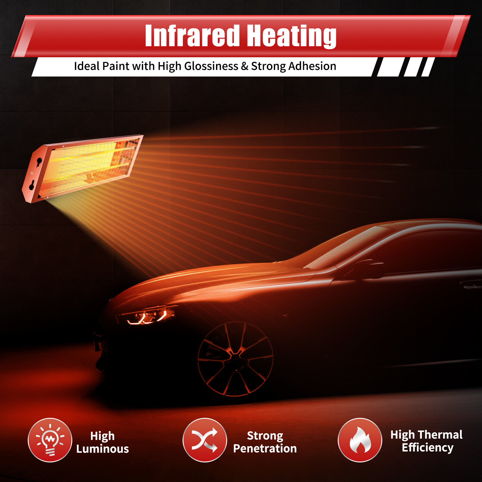 2Pcs 2000W Spray Baking Booth Infrared Paint Curing Light Heating Lamp Heaters