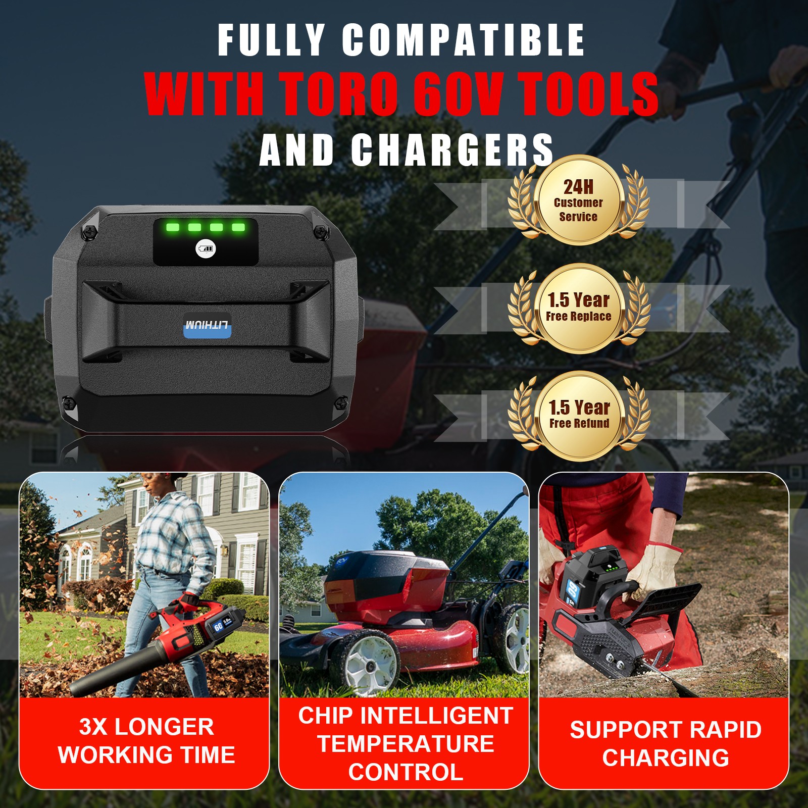 5.0Ah / 7.5Ah / 10Ah Li-Ion Battery Pack For ‎Toro 60V L405 L324 L270 L216 L135
