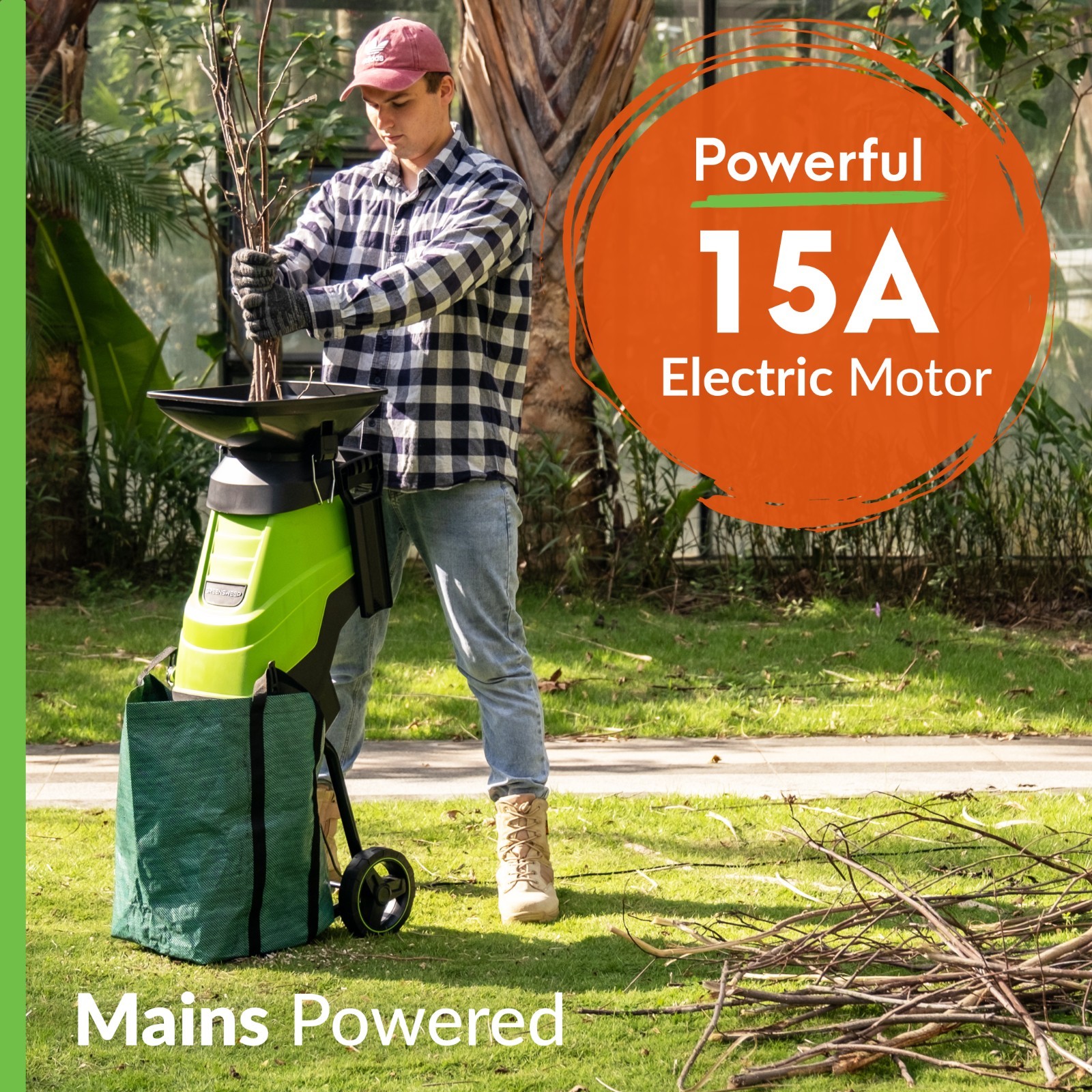 Electric Wood Chipper & Mulcher 15A – Garden Shredder for Branches Sticks