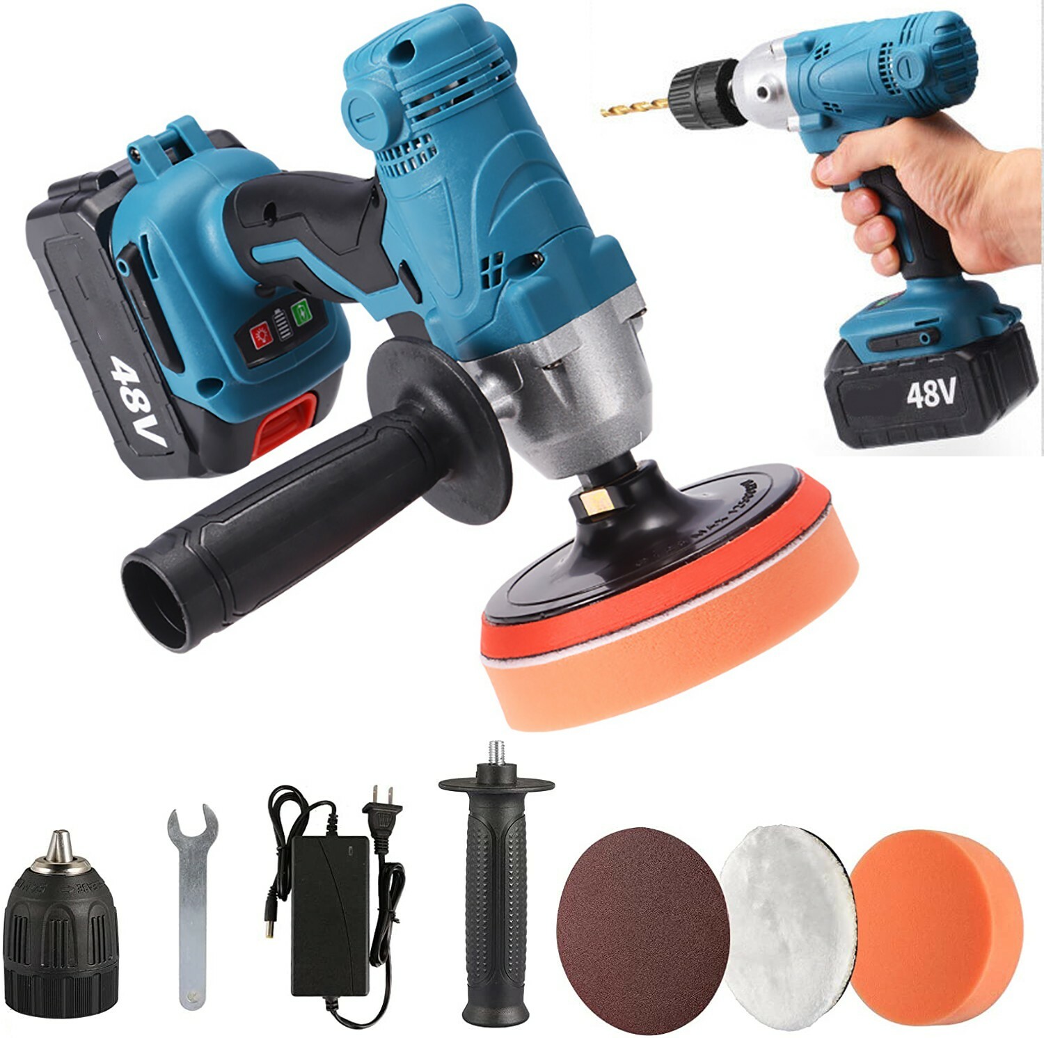 2IN1 Cordless Car Polisher Buffer Sander Combo Kit 5″ Polishing Machine Drill AD