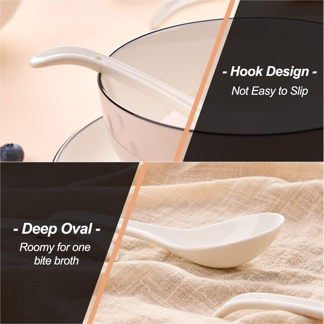 Asian Soup Spoons Set of 4, Ramen Spoons, Ceramic Spoons 6.6″ Chinese/Japanese S