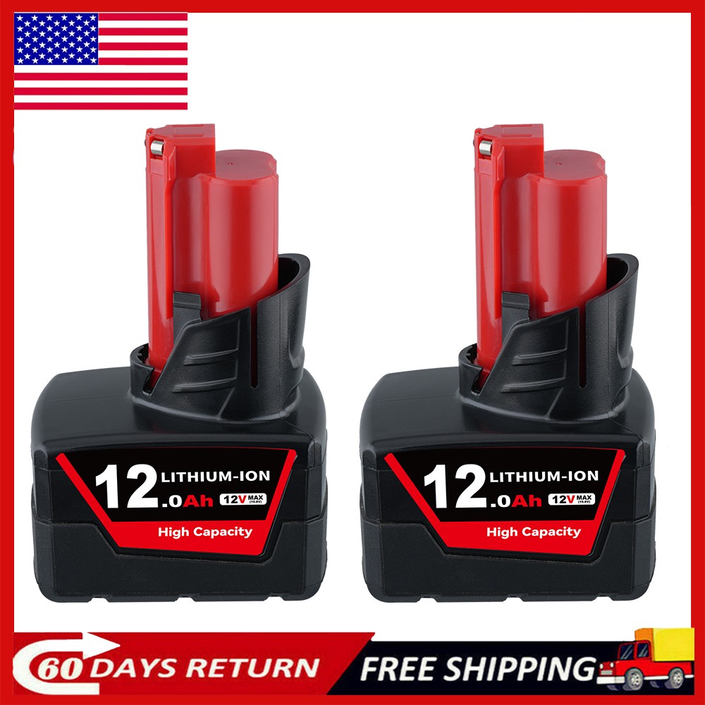 2X 12.0Ah 48-11-2460 for M12 LITHIUM 12V Extended Capacity Battery For Milwaukee