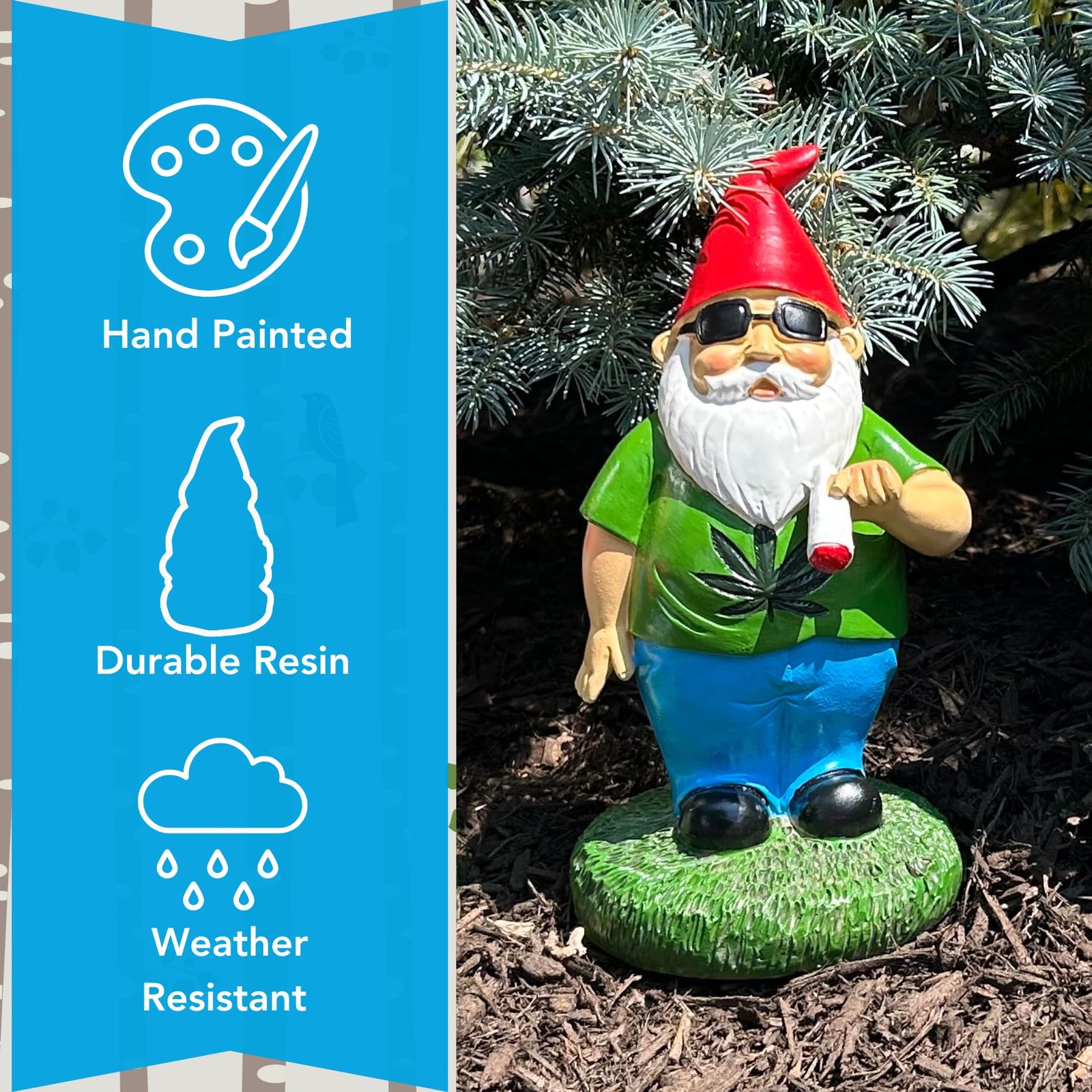 Gnometastic Hippie Smoking Gnome, 8.5in, Funny Garden 8.5in Tall, Green