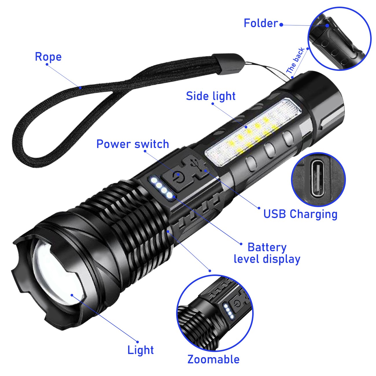 990000000 Lumen Super Bright LED Tactical Flashlight Rechargeable LED Work Light