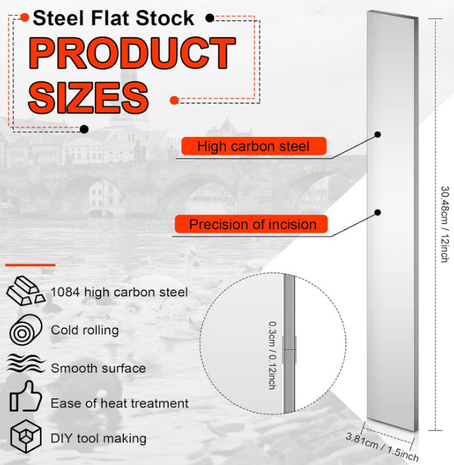 6 Pack 1084 Steel Metal for Knife Making Steel 1/8″ x 1-1/2″ x 12″ Steel Flat