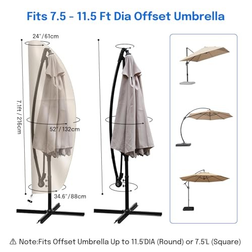Cantilever Patio Umbrella Cover: Fits 7.5 – 11.5 Ft Dia Offset Umbrella Black