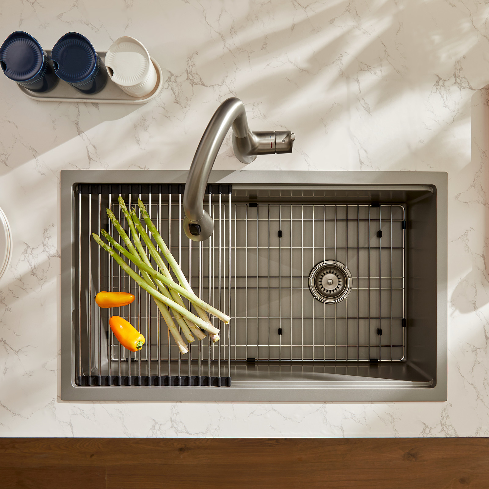 JOMOO 32″ Drop-In Kitchen Sink Workstation 18-Gauge Brushed Stainless Steel Bowl