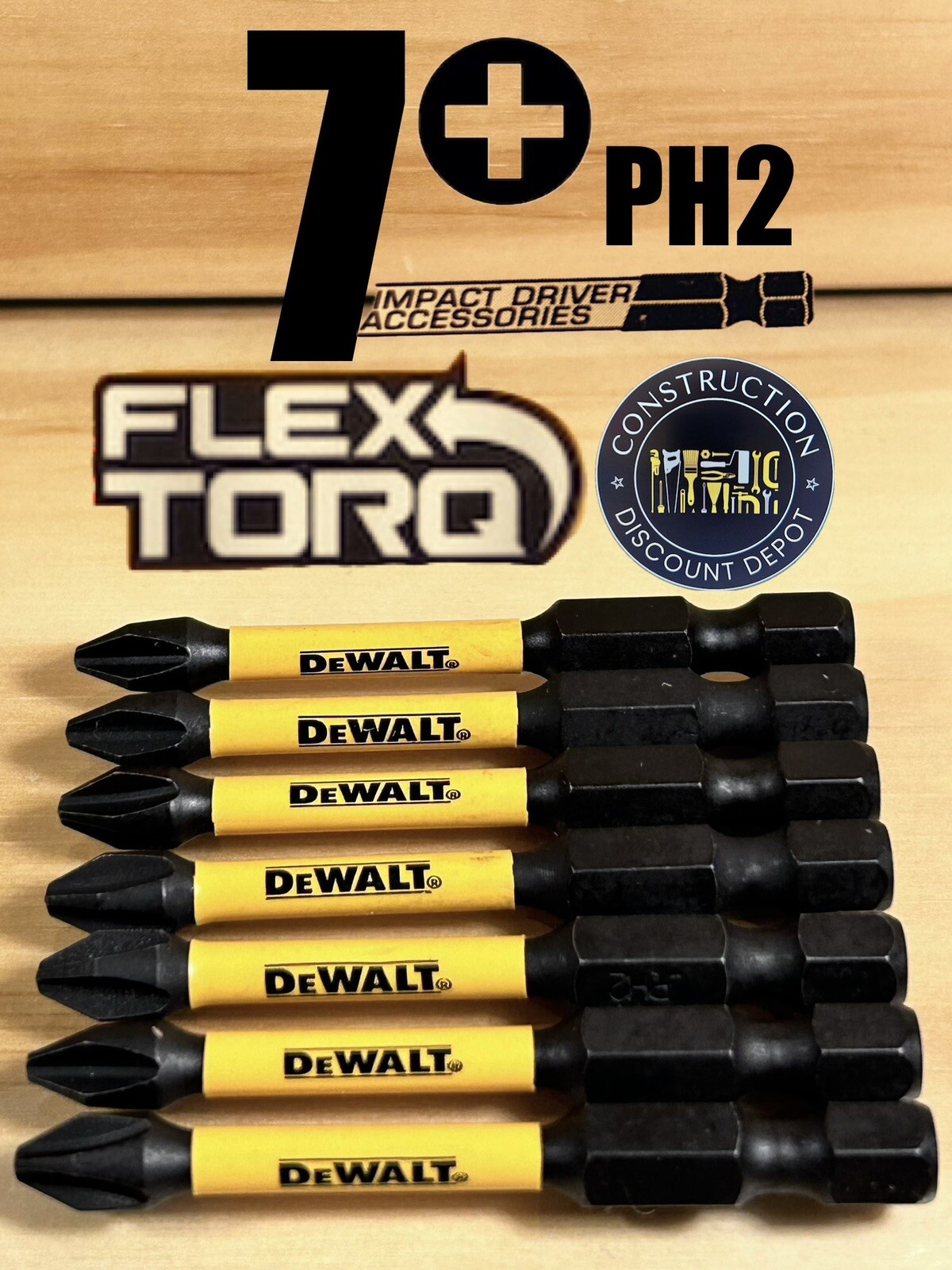 DEWALT FlexTorq 7 Piece Bit Set Phillips #2 PH2 2-1/4″ in. IMPACT READY NEW