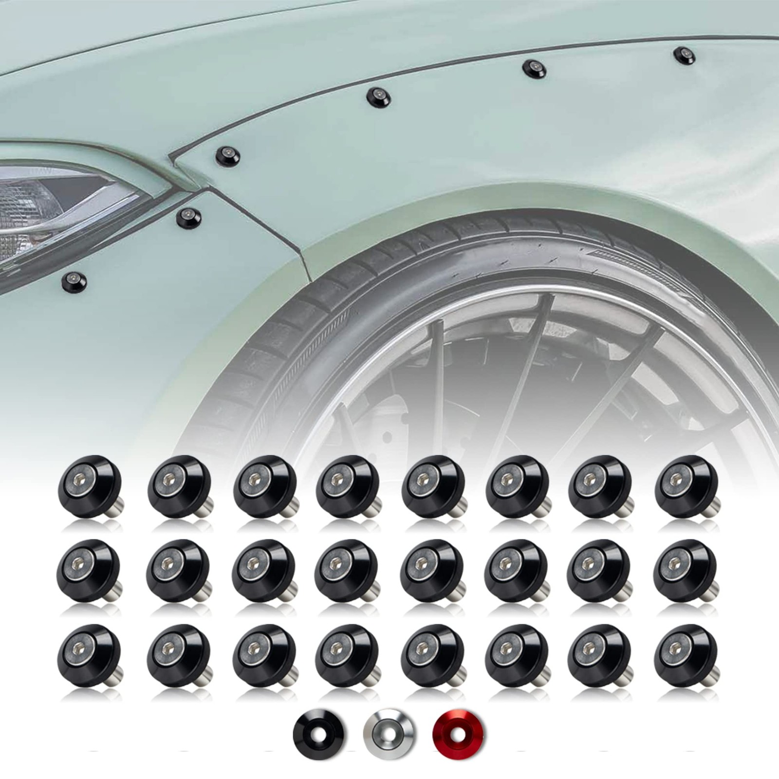 Black Tapered Anodized Aluminum Washer Bolt Kit For Engine Bay M6 X 18mm 24PC