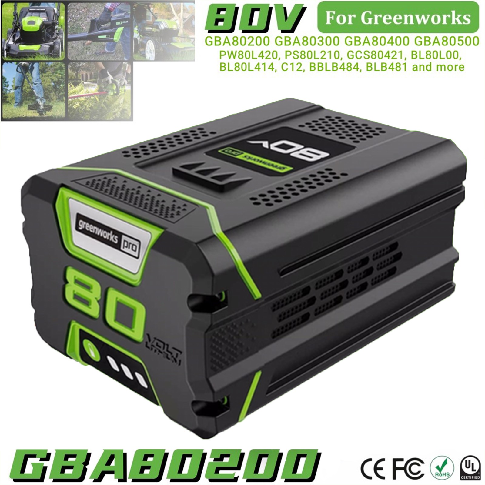 FOR Greenworks 80V Lithium Ion 5.0Ah Rechargeable Li-ion Battery BAB727 GBA80200