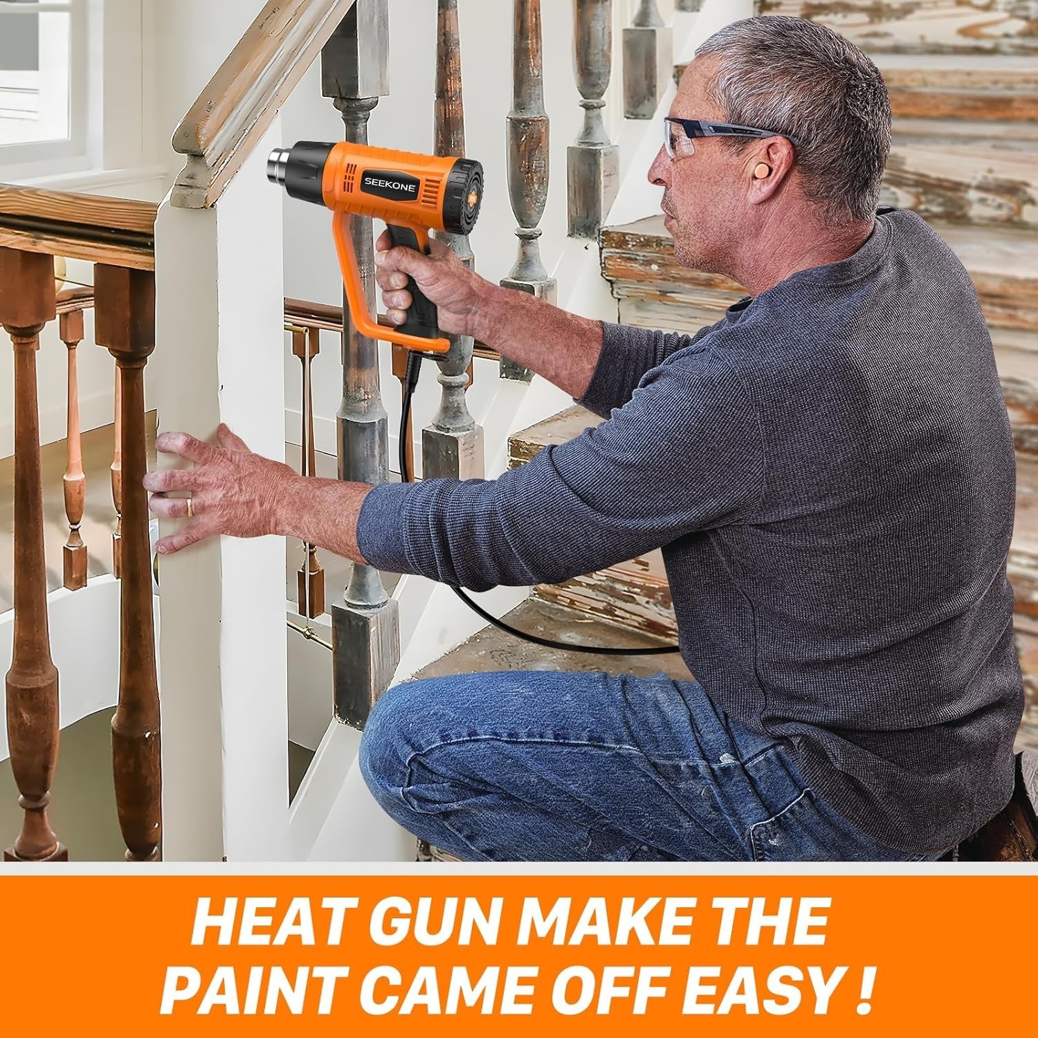 SEEKONE Heat Gun 1800W Heavy Duty Fast Heat Hot Air Gun Kit with 752℉&1112℉（400℃