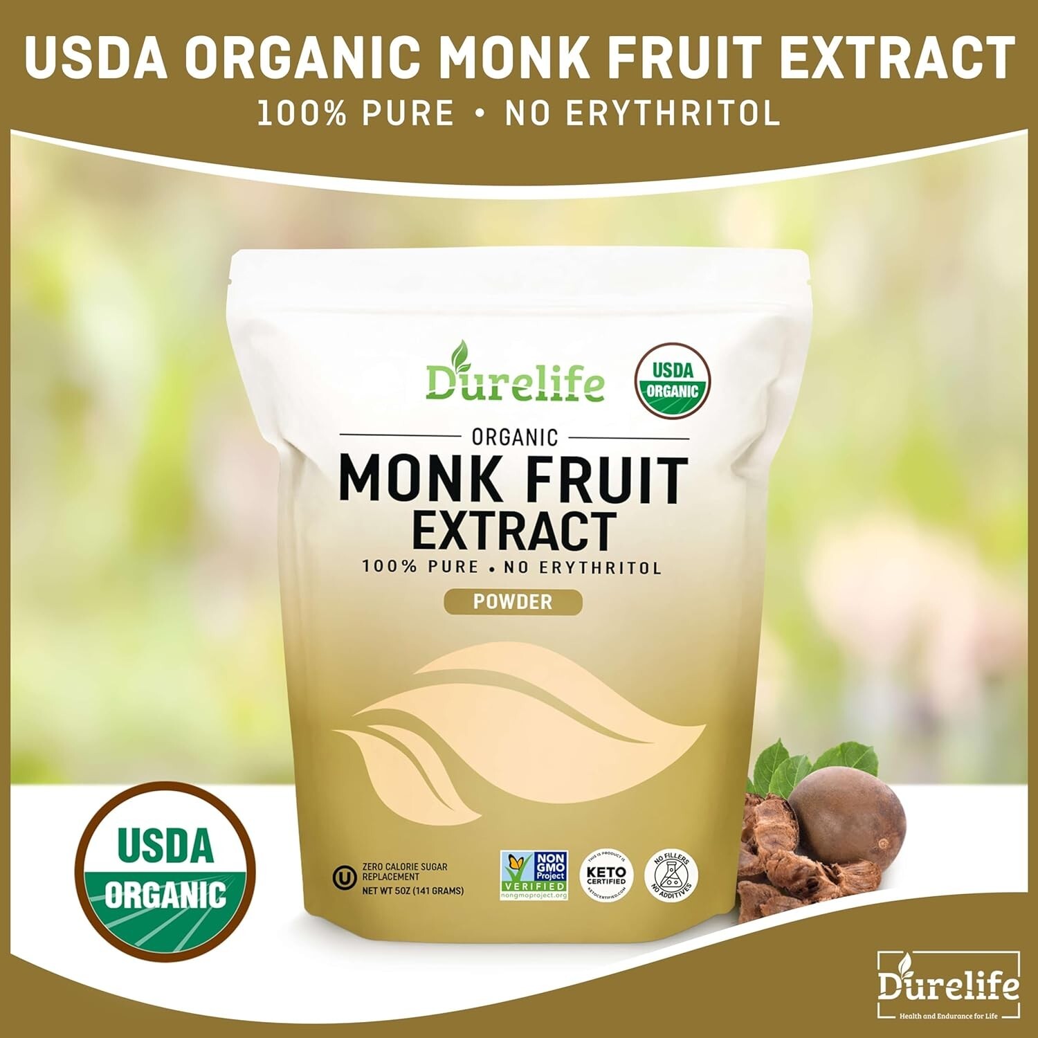 Durelife Organic 100% Pure Monk Fruit Extract Powder 5OZ