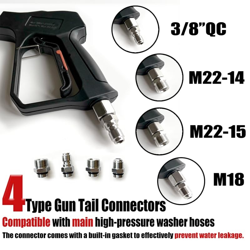 5000PSI Swivel Short Pressure Washer Gun 3/8 Plug M2214mm M2215mm Wand