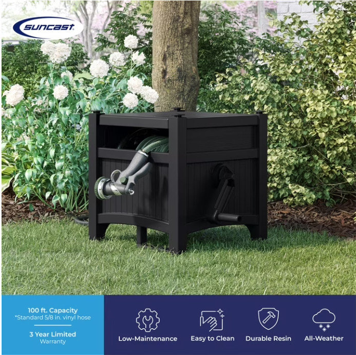 Suncast 100FT Hose Hideaway Durable Resin Hose Reel Storage