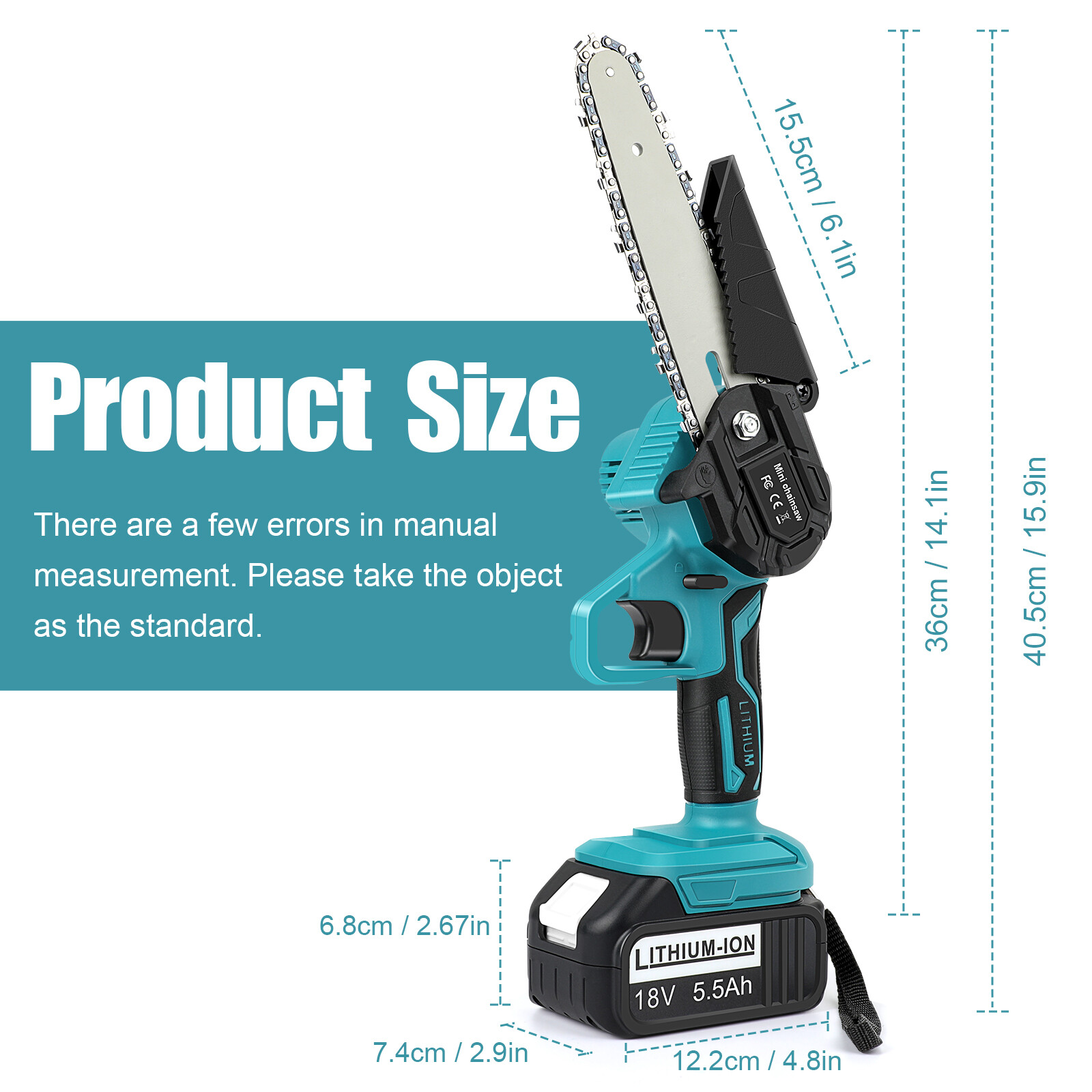 4+6″ Electric Mini Chainsaw Cordless Handheld Saw 2 Battery + 4 Chain for Makita