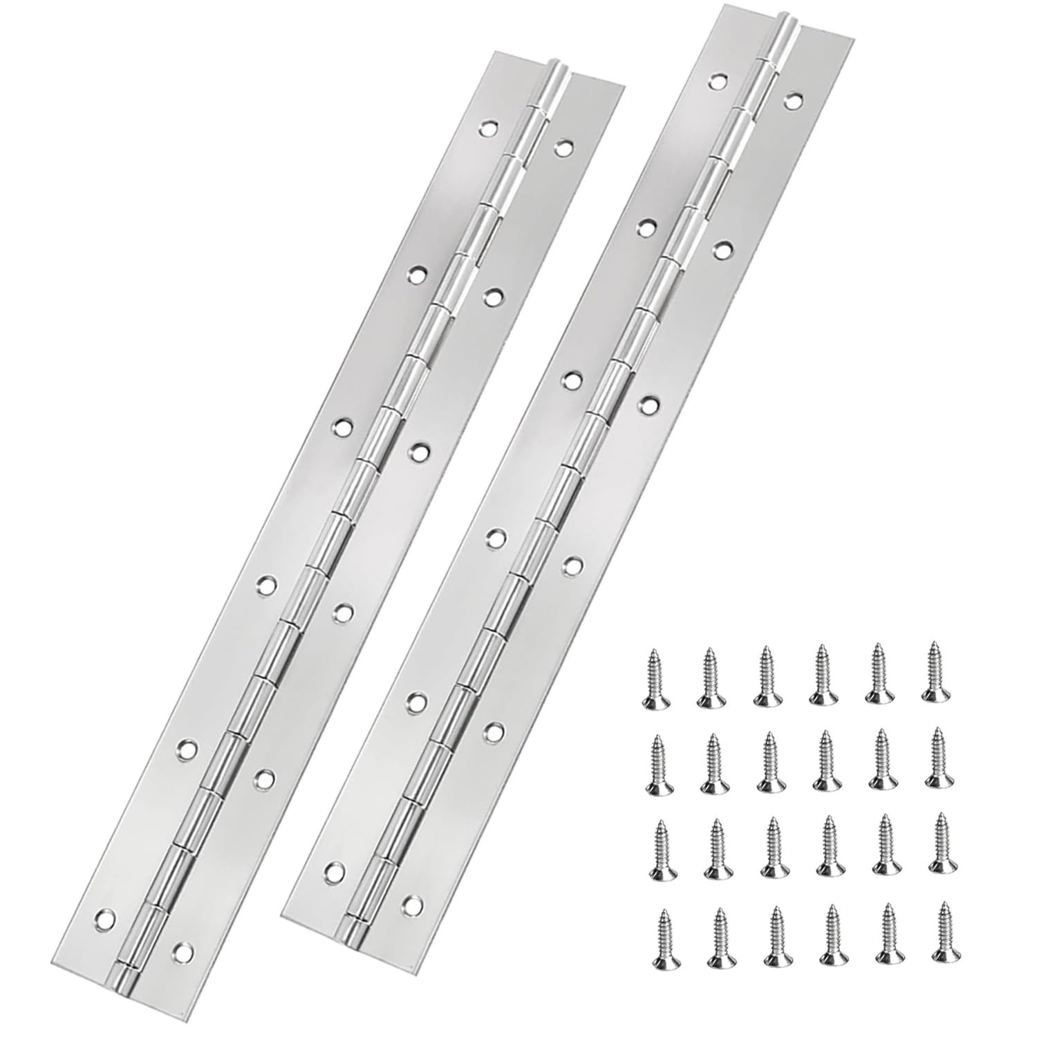 Silver Polished Stainless Steel Piano Continuous Hinges 12×2 Inch 2 PCS
