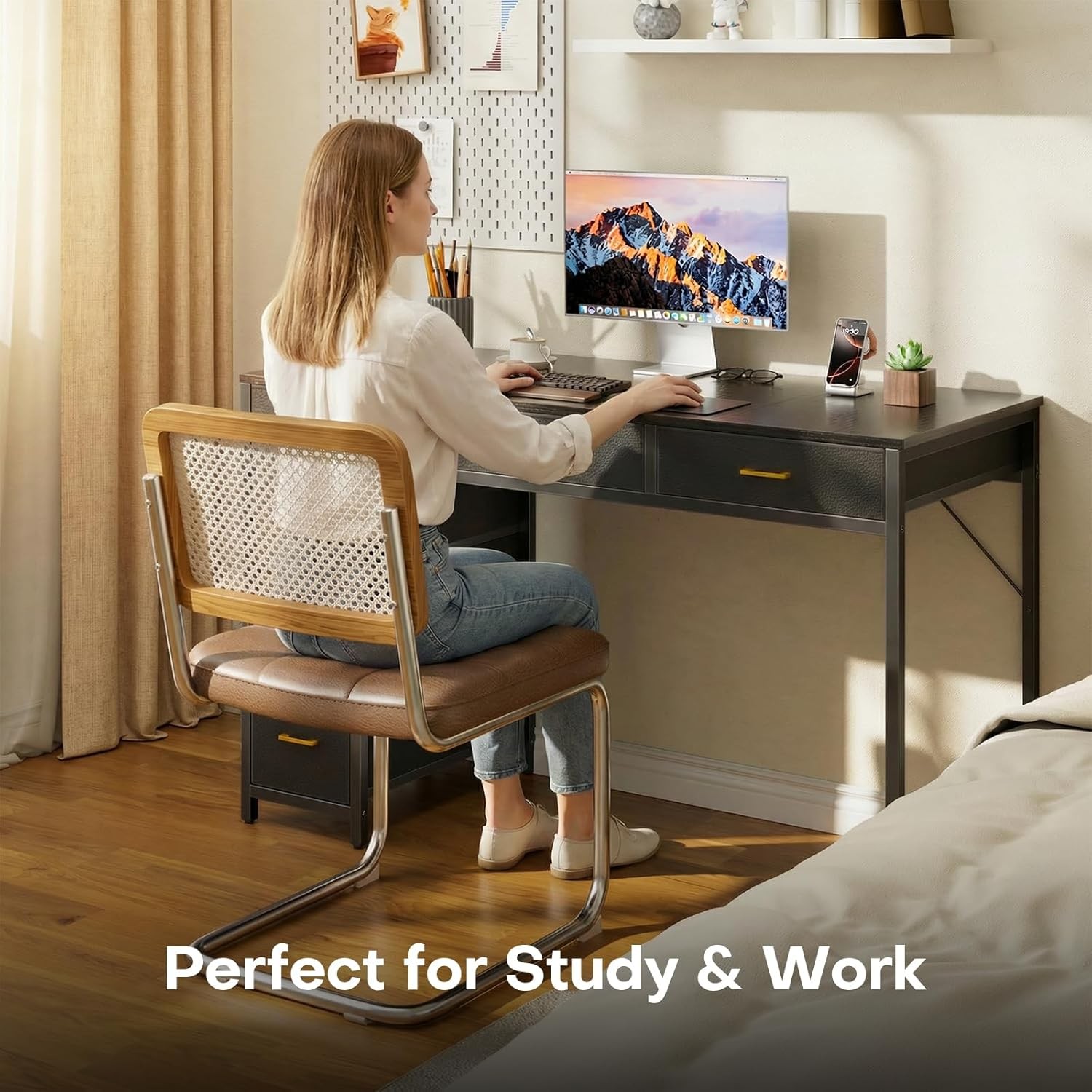 47″ Computer Desk with 6 Fabric Drawers for Bedroom, Home Office Study Desk