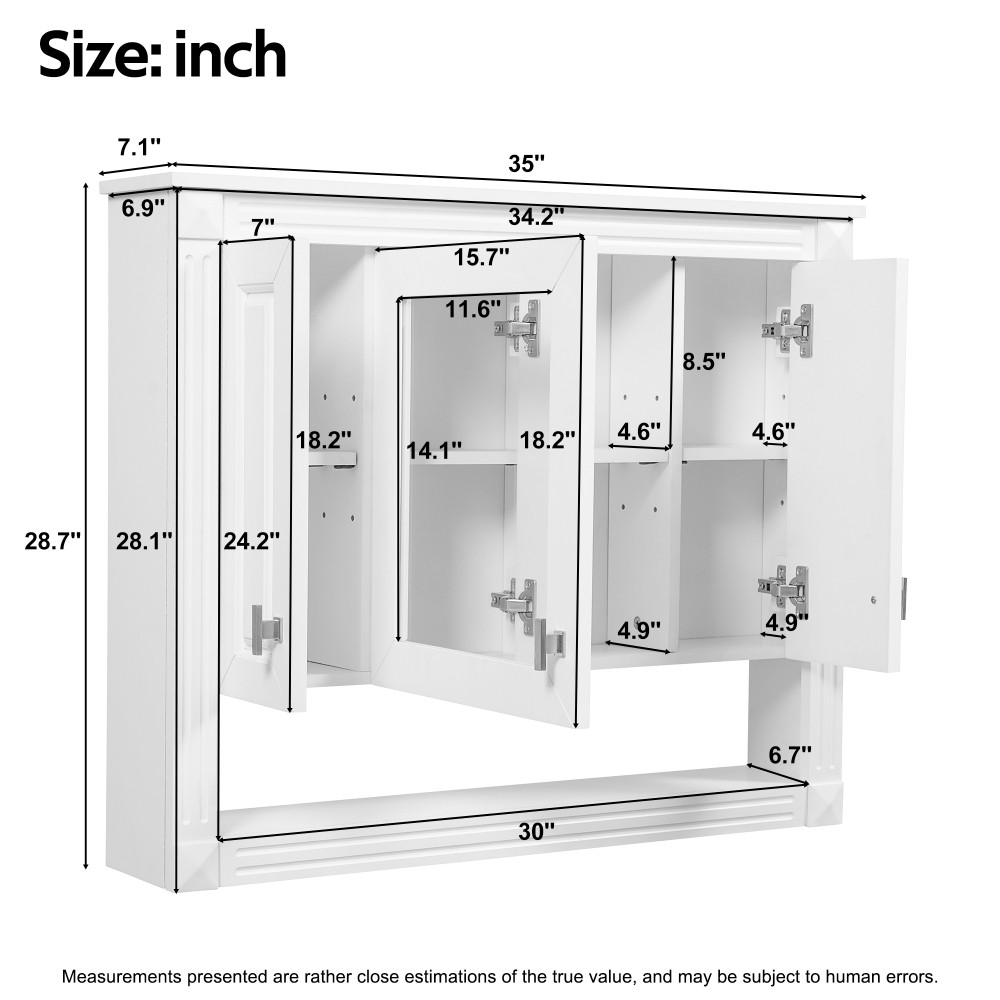 35in Bathroom Wall Cabinet w/Mirror,Wall Mounted Medicine Storage ,Open Shelf