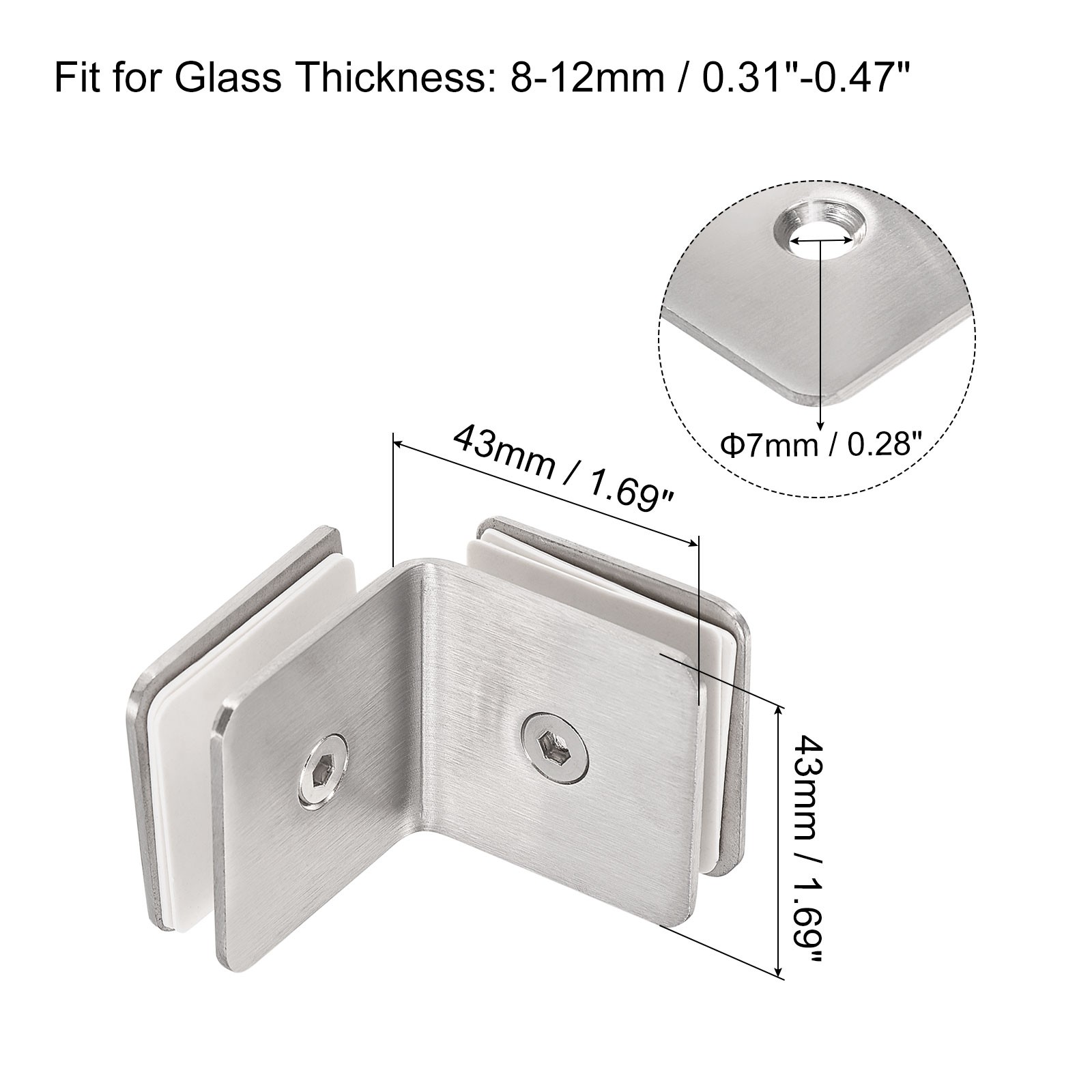 6pcs Stainless Steel 90 Degree Glass Clamp for 8-12mm Thickness Double Side