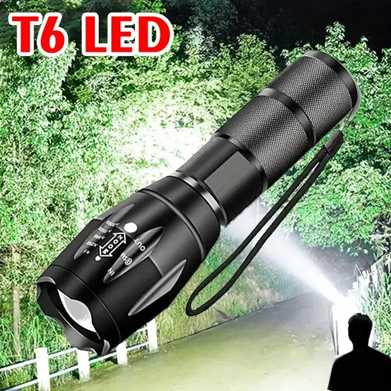 Super-Bright 90000LM LED Tactical Flashlight 5 Modes Zoomable Torch Searchlight
