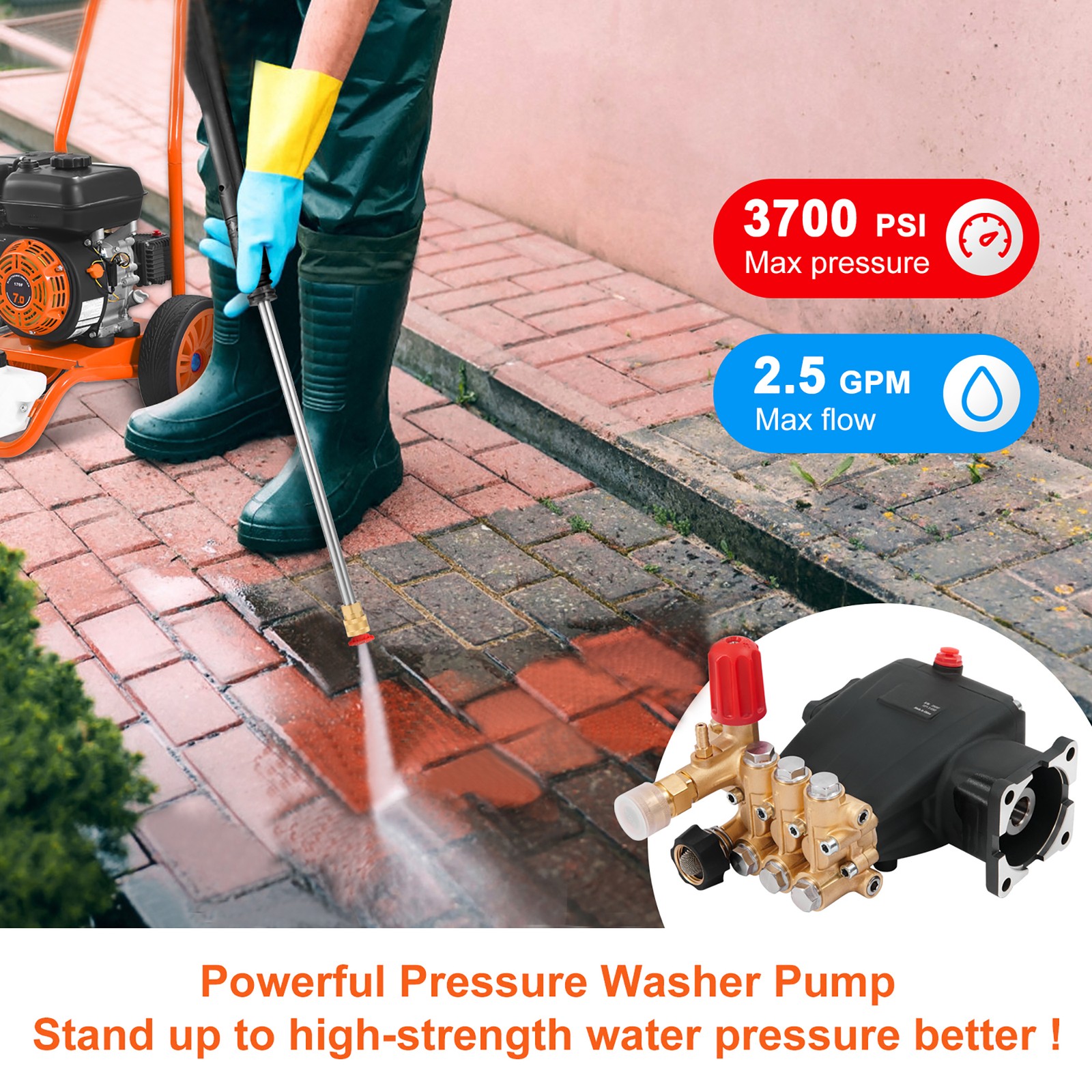 VEVOR Pressure Washer Pump Power Washer Pump 3/4″ Horizontal 3300 PSI 2.5 GPM