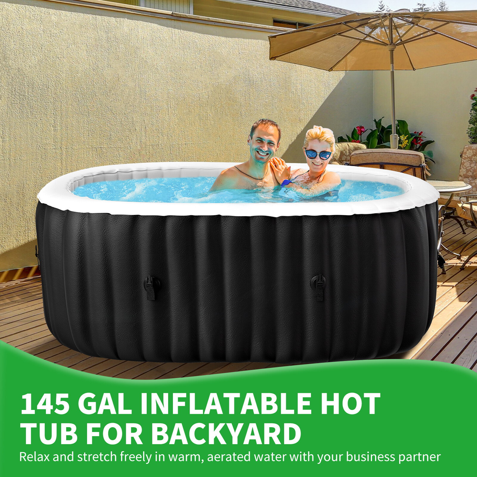 H&ZT 2 Person Inflatable Hot Tub w/Table Leak-Proof PVC Outdoor Spa 100 Air Jets