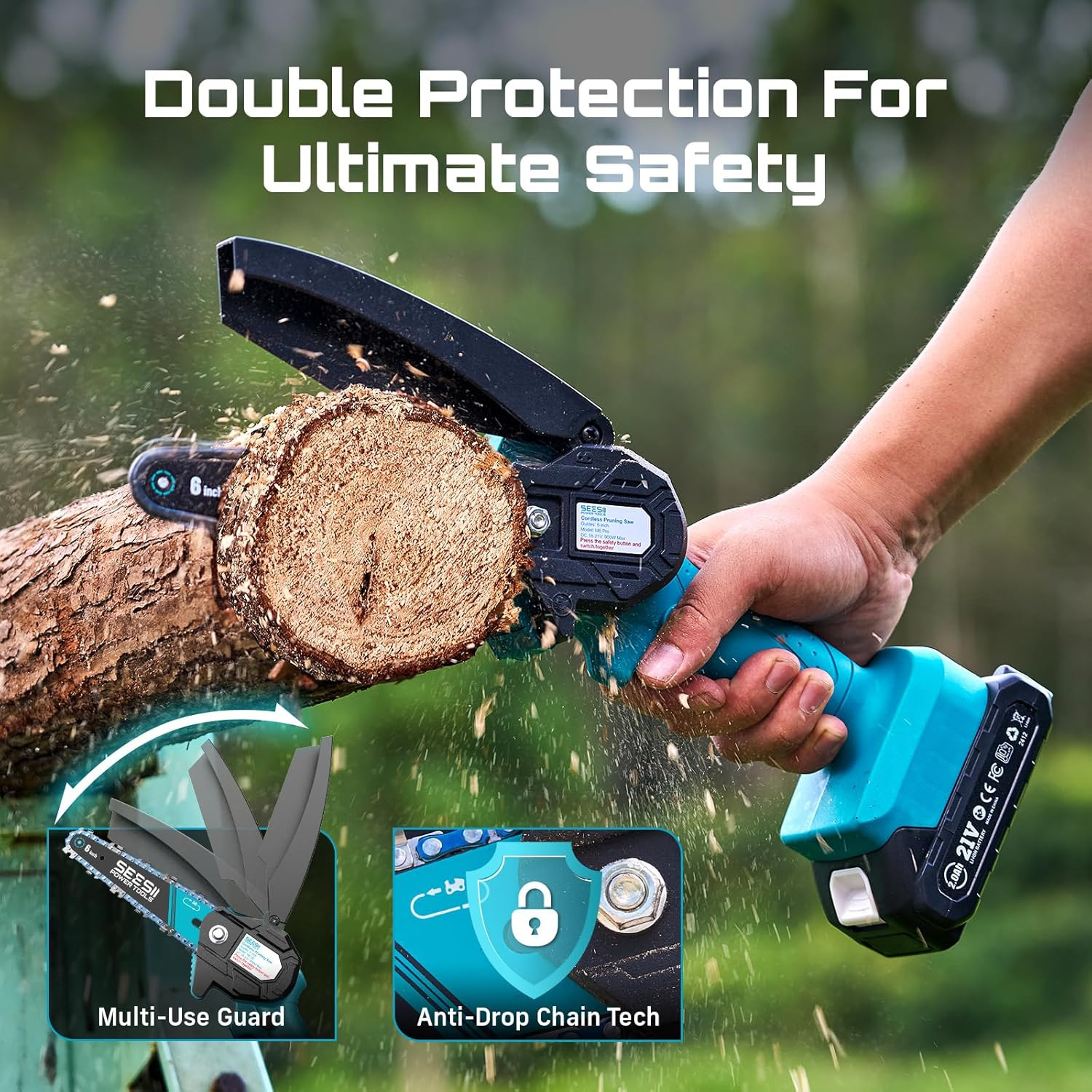 6″ Mini Cordless Chainsaw 900W Electric Pruning Saw w/ 2 Batteries Kit