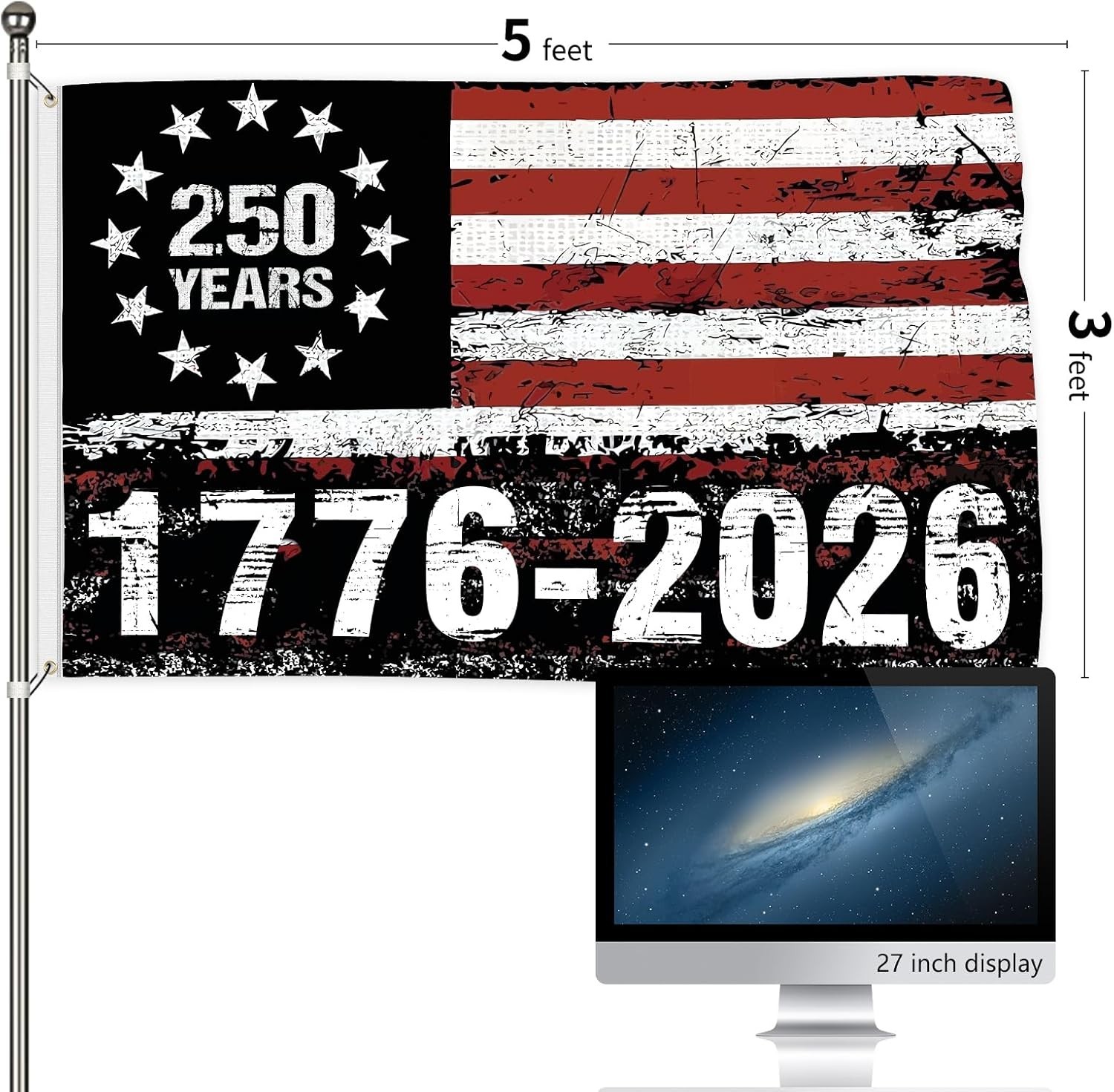 250 Years America Flag, 3X5 Ft, USA 250Th Anniversary Patriotic Design,1776-2026