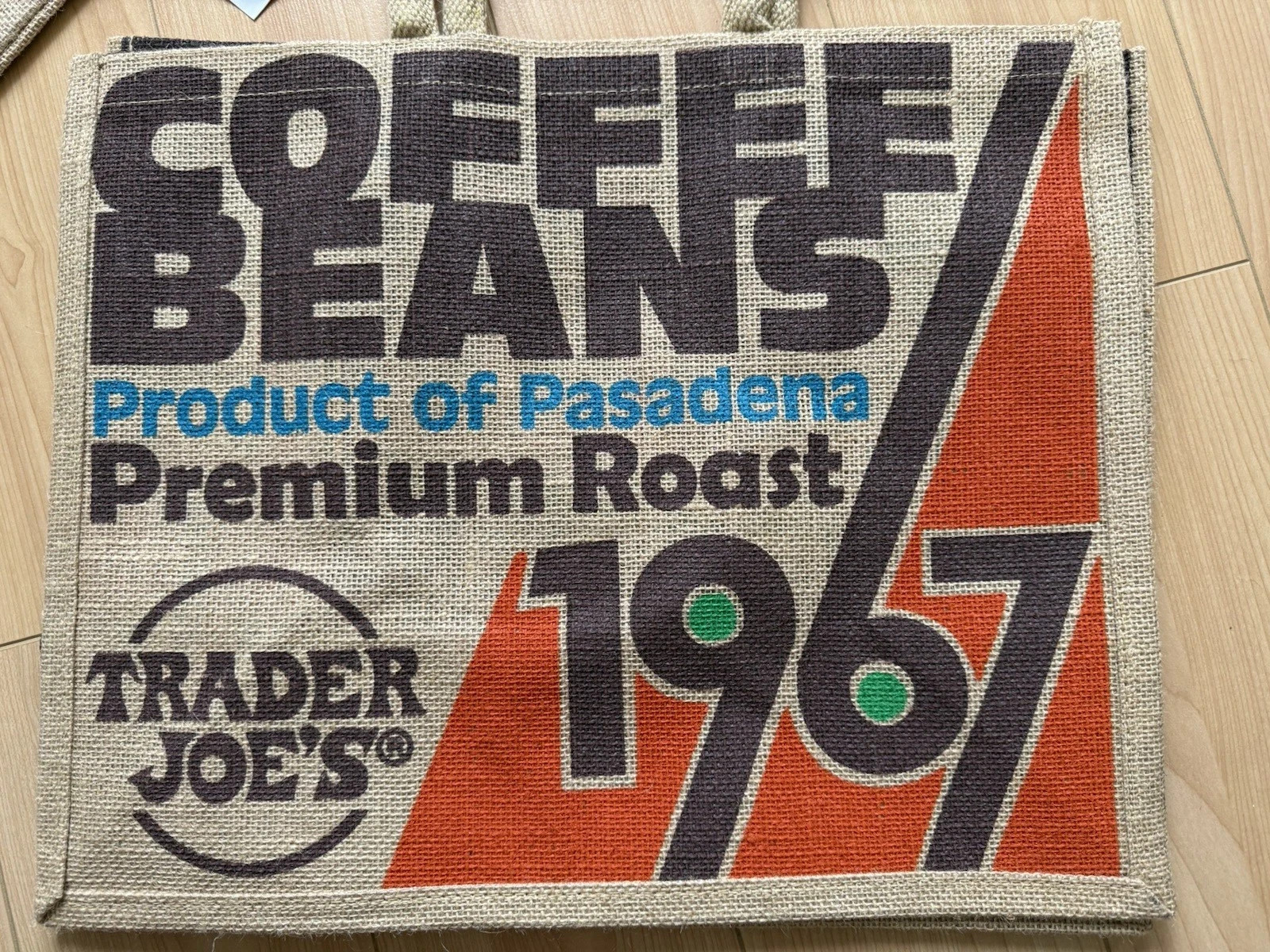 Trader Joe’s Coffee Beans Tote Reusable Jute Burlap Bag, 1 Bag NEW