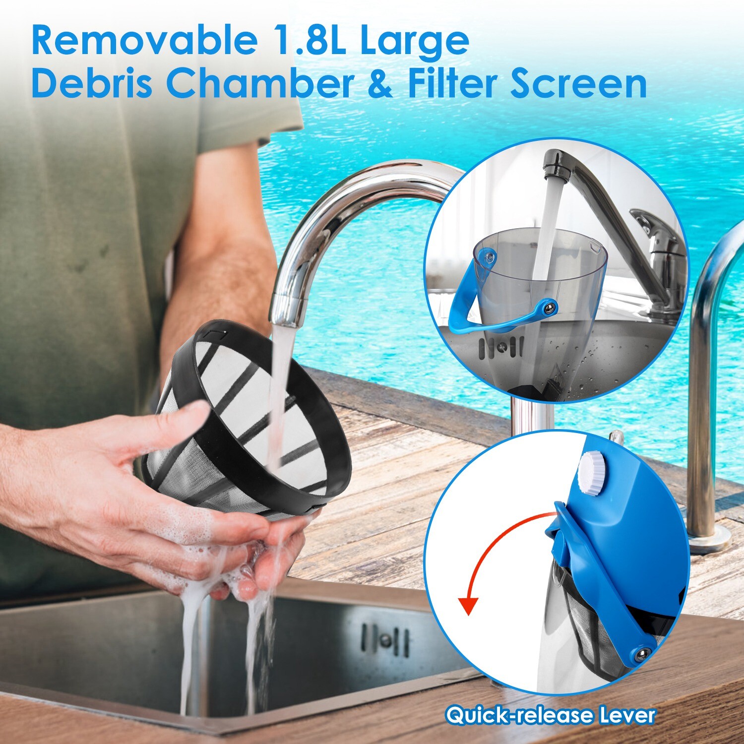 Cordless Pool Vacuum with Telescopic Pole Powerful Suction IPX8 Waterproof