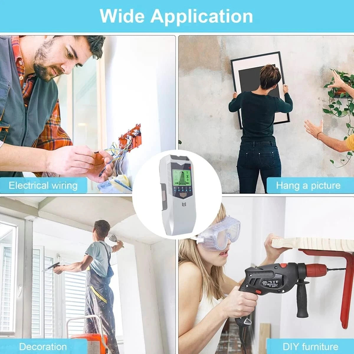 5-in-1 Digital Stud Finder Wood Metal Pipe Wire Wall Scanner Sensor LCD Detector