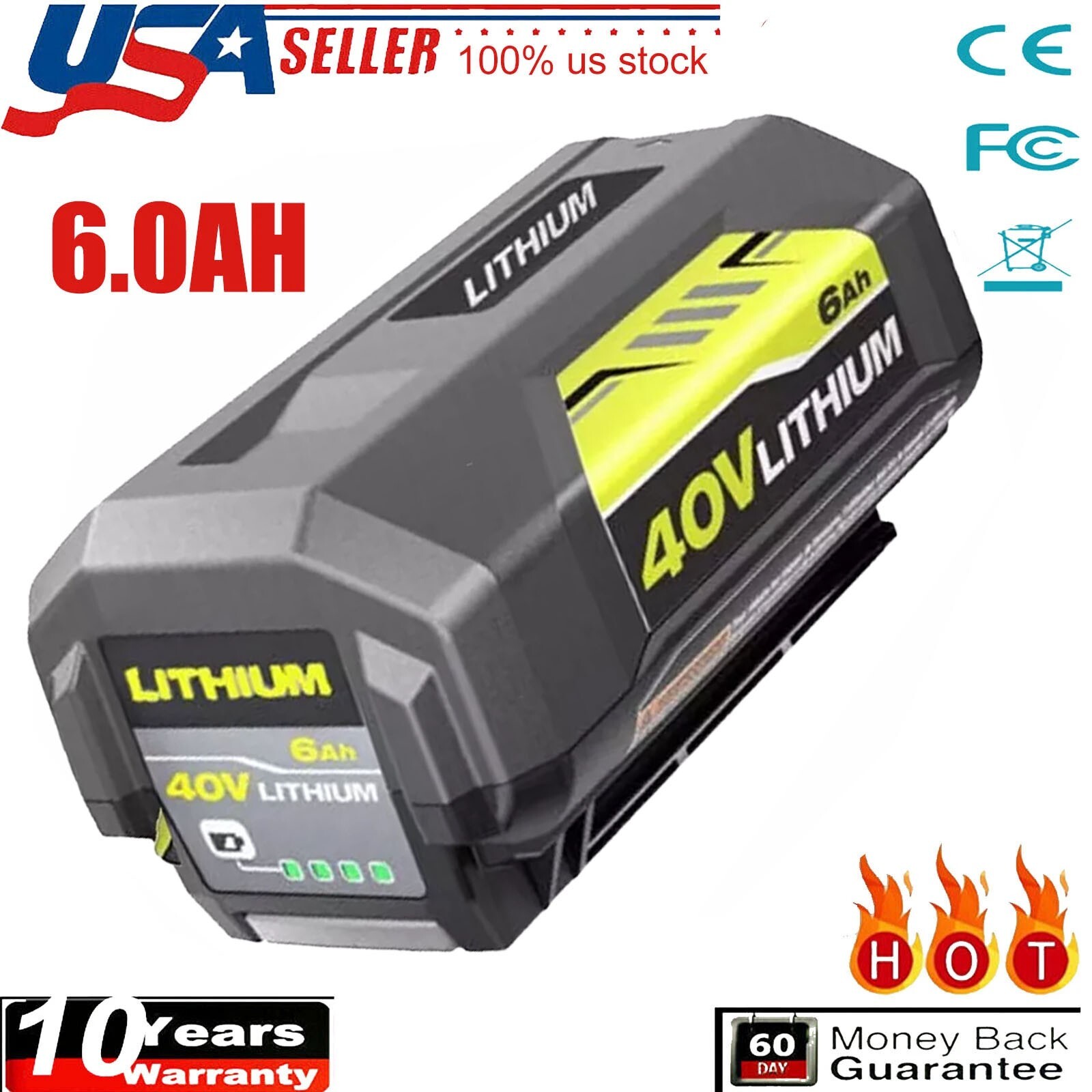 40V 6.0Ah Battery for Ryobi 40 Volt Lithium OP4050 OP40602 OP40261 OP4060 OP4030
