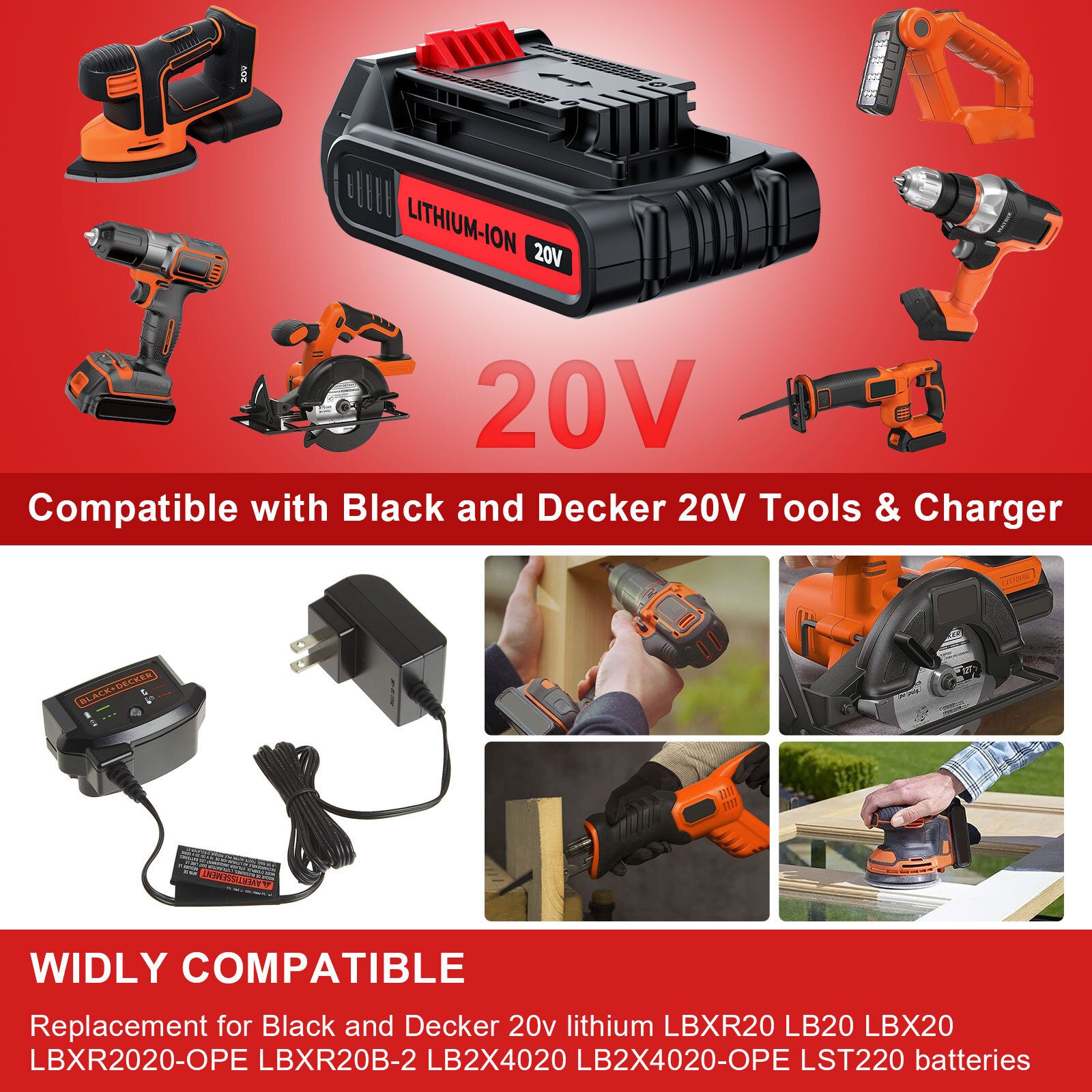 20V replacement for Black and Decker 20 Volt Lithium LBXR20 LB20 LBX20 Battery
