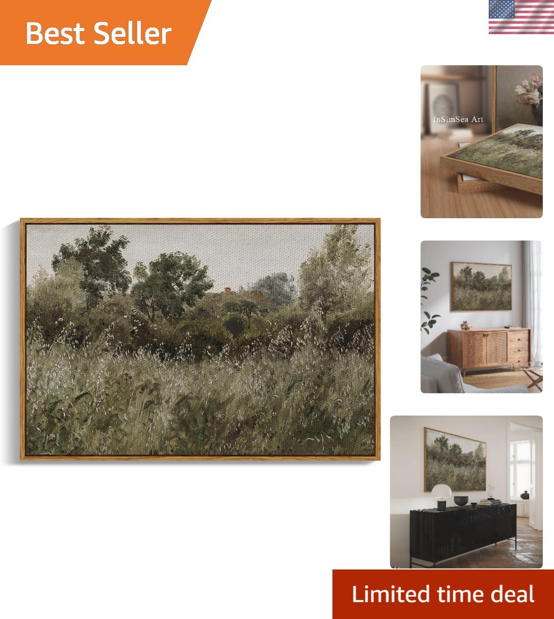 Classic 24×36 Framed Canvas Art – Waterproof Vintage Field Decor for any Room