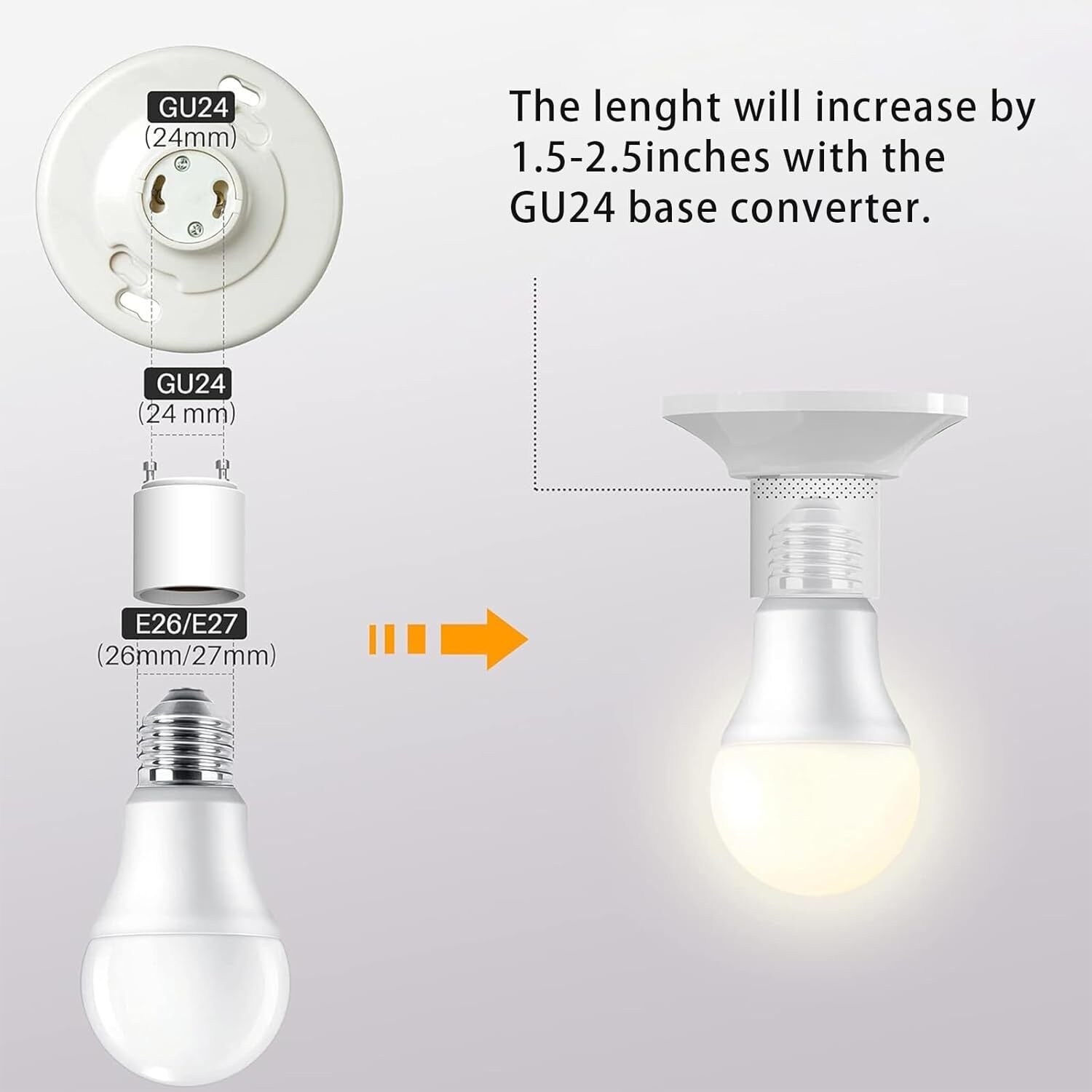 GU24 To E27 /E26 Screw LED Light Lamp Bulb Base Adapter Socket Converter Adaptor