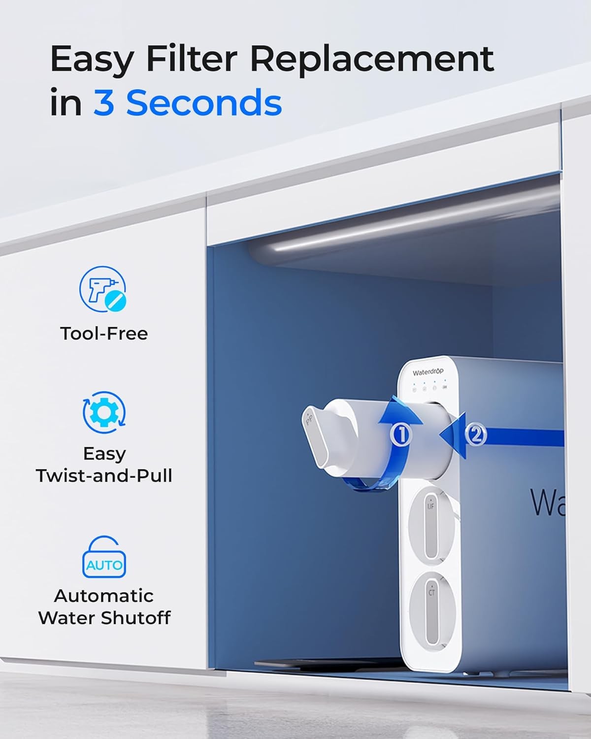 Waterdrop TSU 1-Year Under Sink Water Filter Replacement, 4-Pack (2PP+1UF+1CT)