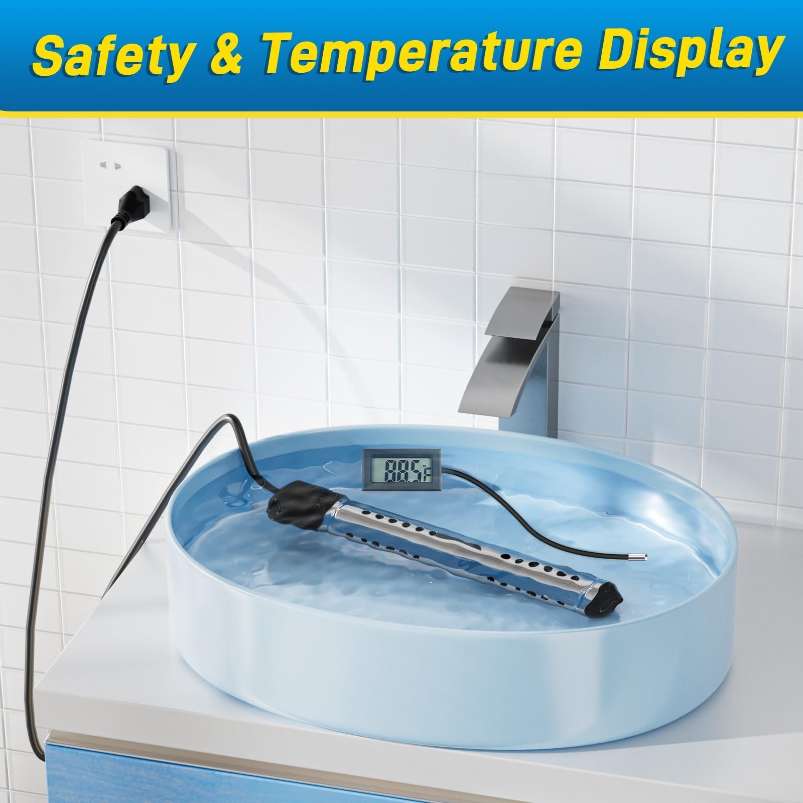 2000W Immersion Water Heater, Portable Water Heater Electric with Real-Time L…