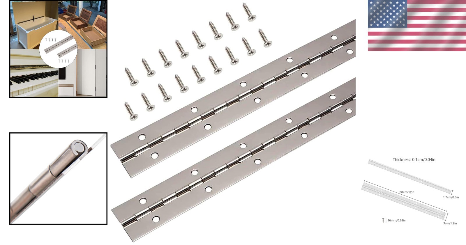 2Pcs 12” Polished Stainless Piano Hinges with Screws – Elite Quality Durability