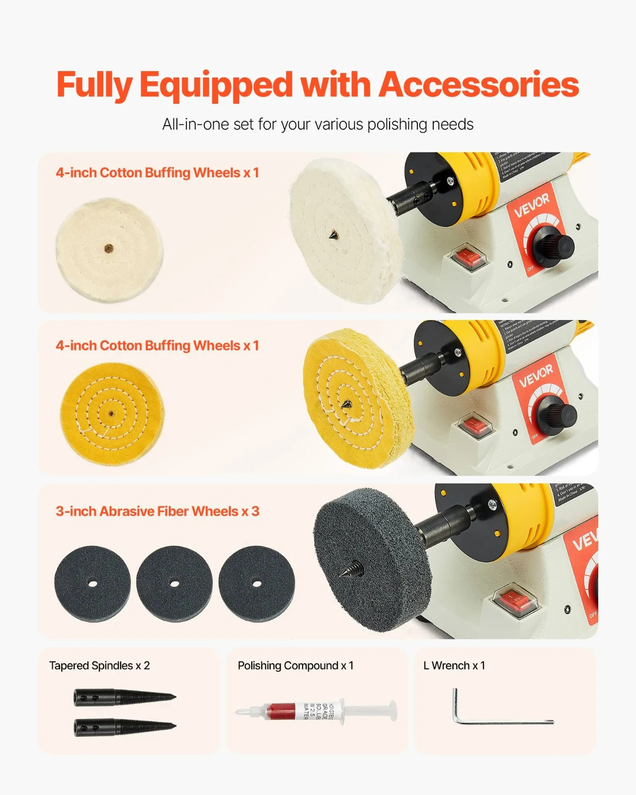 Bench Buffer Polisher 1/2HP Variable Speed 0-8000RPM Jewelry Metal Finishing Kit