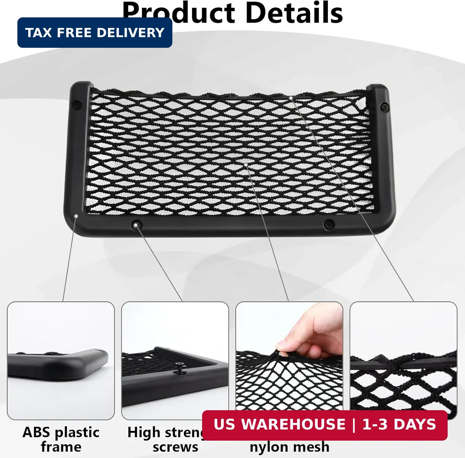 2 PCS Car Net Pocket, ABS Plastic Frame Cargo Net Storage Pockets Phone Nets, Ca