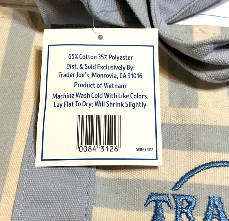 Trader Joe’s Mini Canvas Tote Bag Striped Blue Brand New-Reusable
