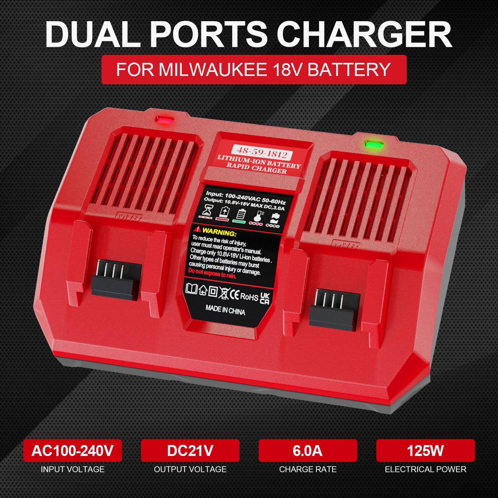 Pack 18V 8.0Ah Battery / 2-Port Dual Charger For Milwaukee M-18 48-11-1852 NEW