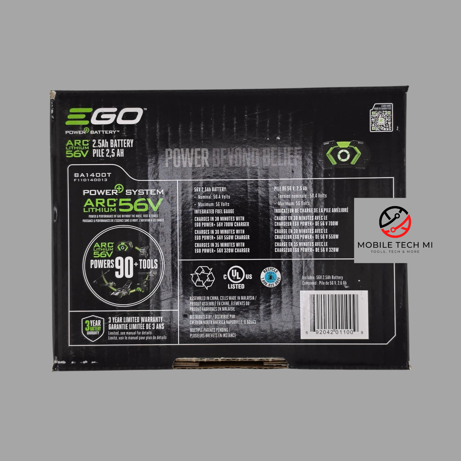 Genuine EGO BA1400T 56V 2.5 AH Battery w/ Fuel Gauge 3rd GEN – Blister OEM 2.5AH