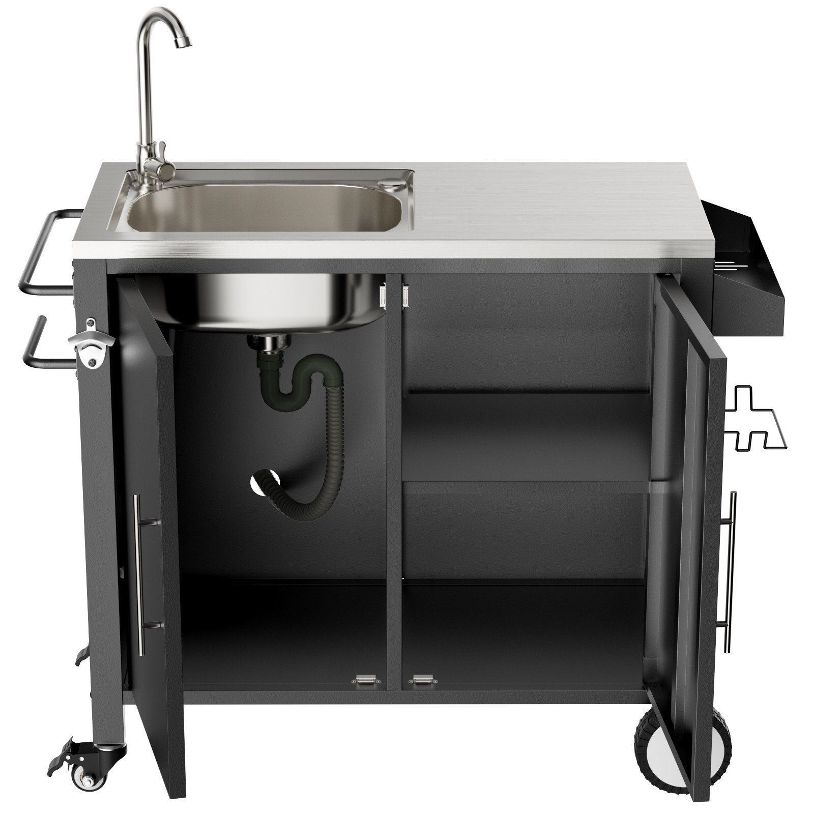 Outdoor Grill Cart Sink Station 304 Stainless Steel Cabinet Wheels 38x18x35in