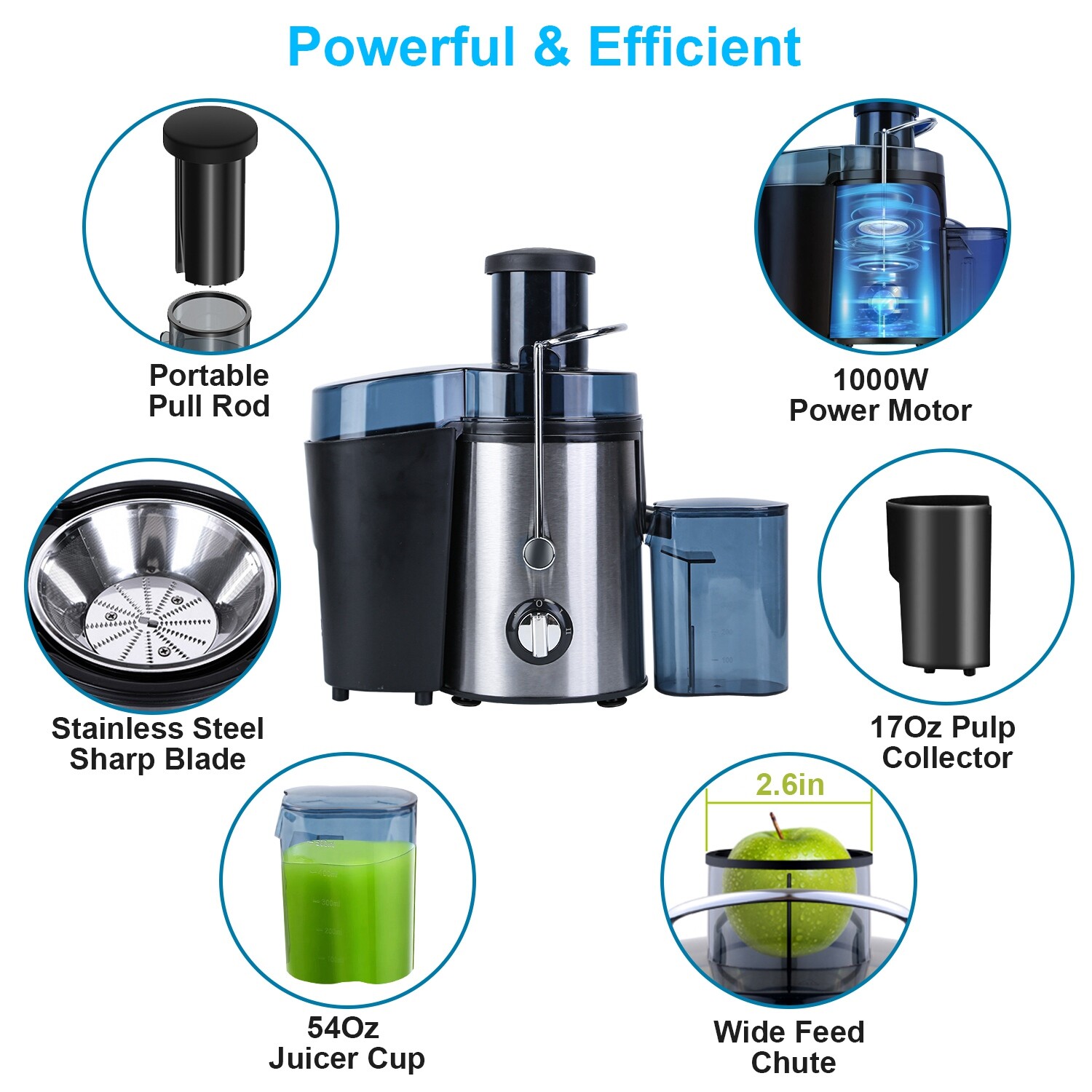 1000W Centrifugal Juicer Machine Juice Extractor for Fruit Vegetable Wide Mouth