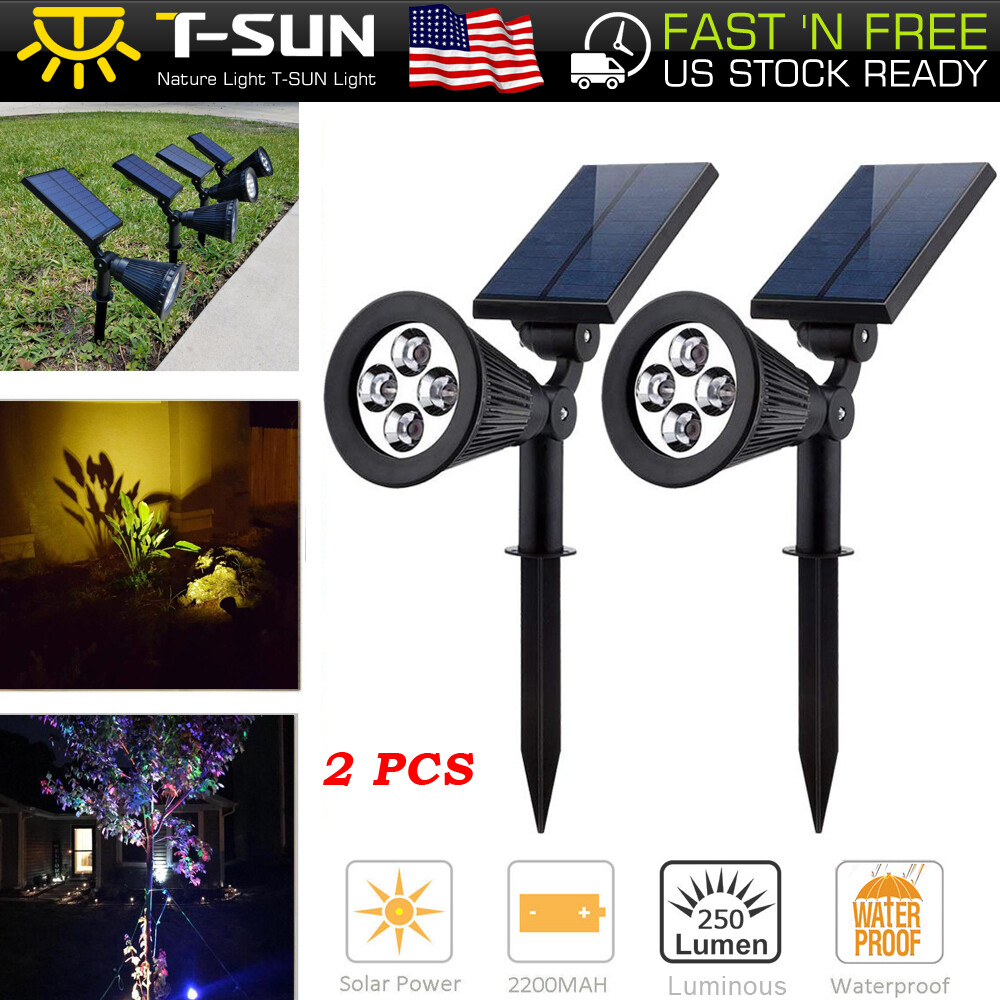 2 Pack Solar Powered Spotlight Outdoor Garden Lawn Landscape Waterproof LED Lamp