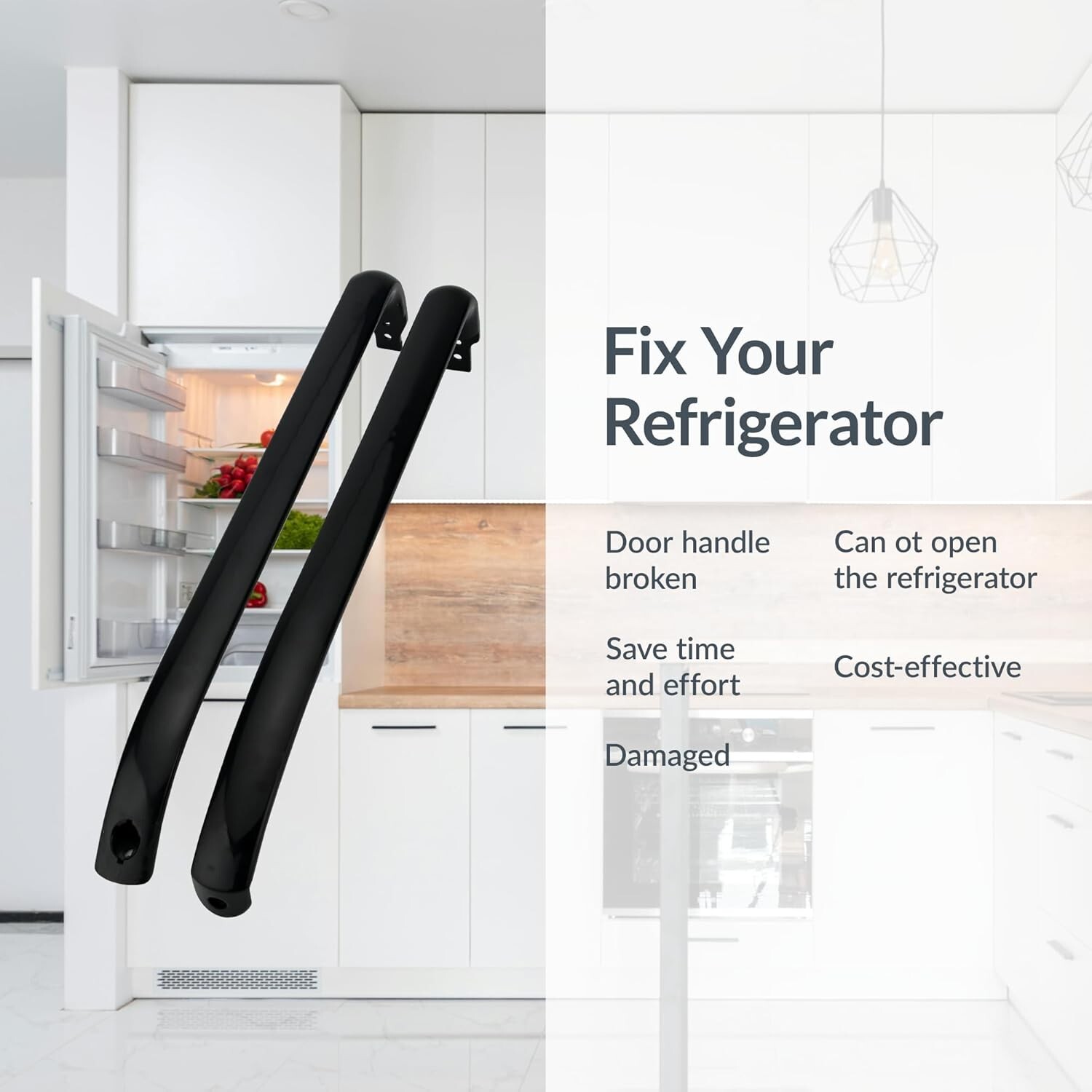 WR12X22183 Black Refrigerator Door Handles Replace WR12X11008 WR12X11009 2 Pack